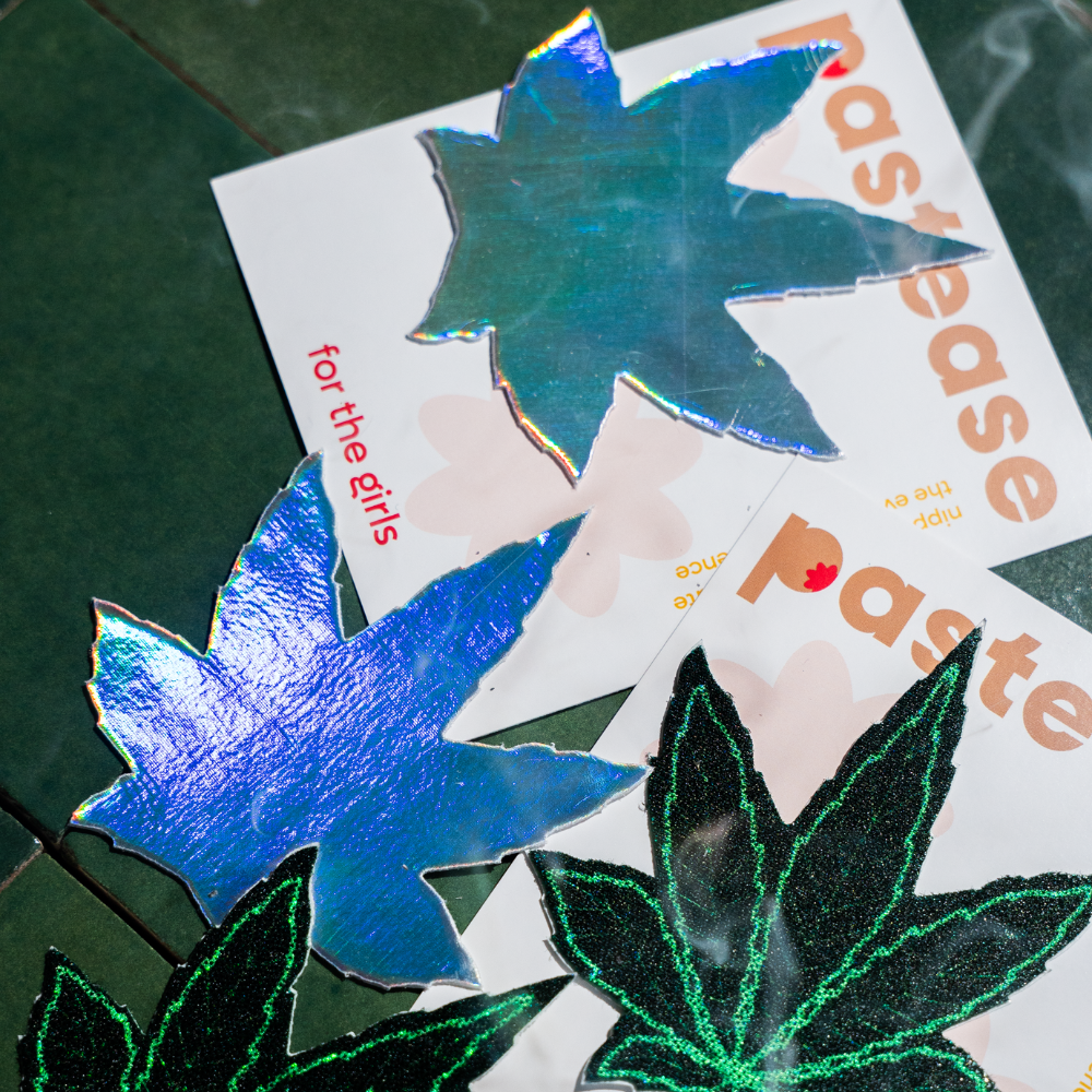 Indica Pot Leaf: Silver Holographic Weed Nipple Pasties by Pastease®