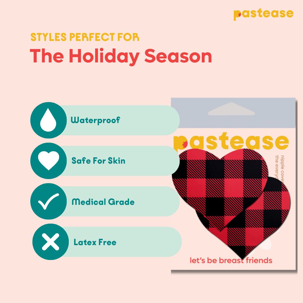 Love: Buffalo Plaid Heart Nipple Pasties in Red & Black by Pastease®