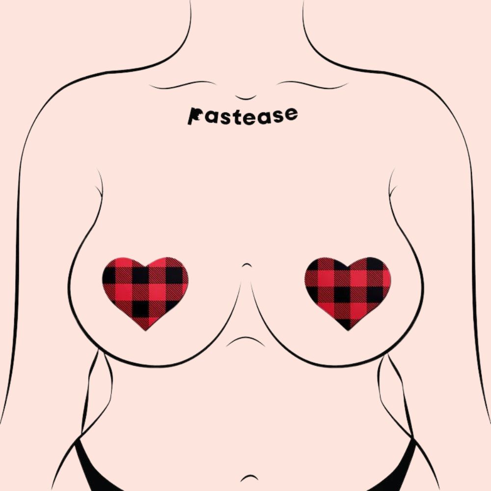 Love: Buffalo Plaid Heart Nipple Pasties in Red & Black by Pastease®