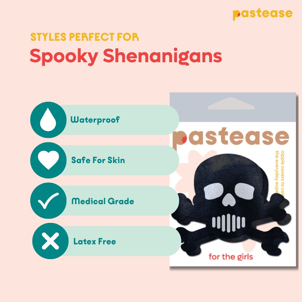 Skull: Black and White Skull & Crossbones Nipple Pasties by Pastease® o/s