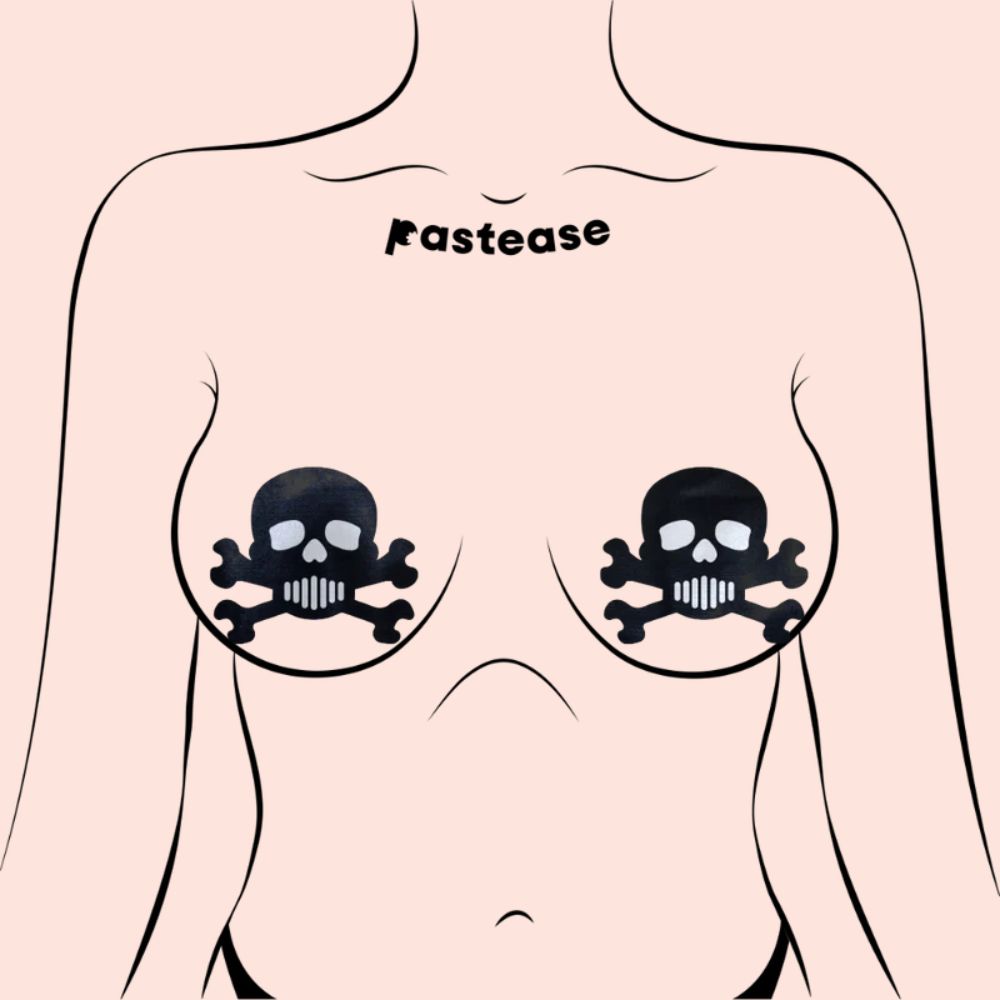 Skull: Black and White Skull & Crossbones Nipple Pasties by Pastease® o/s