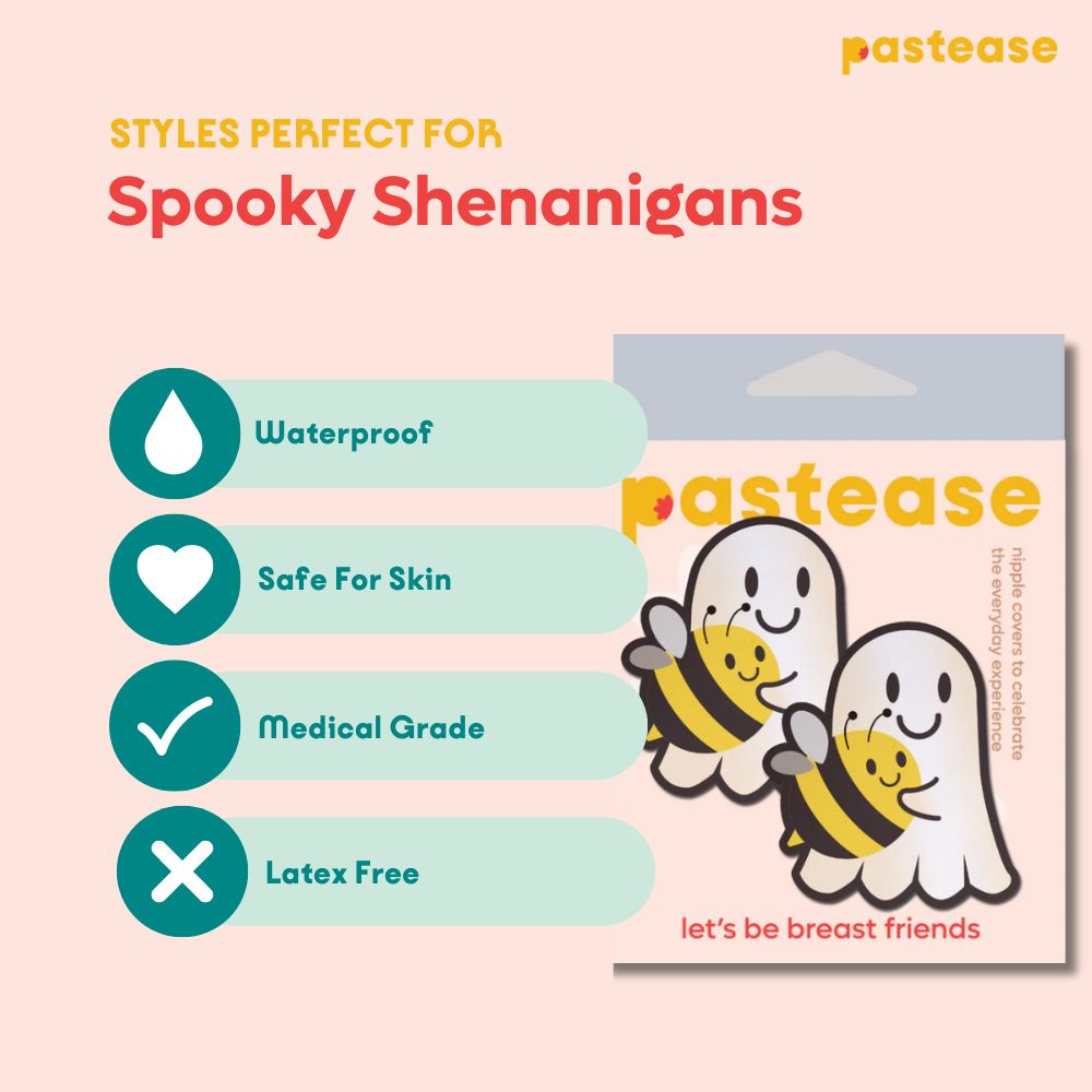 Boo-Bee Pasties: Kawaii Ghost with Bee Friend Nipple Covers by Pastease®