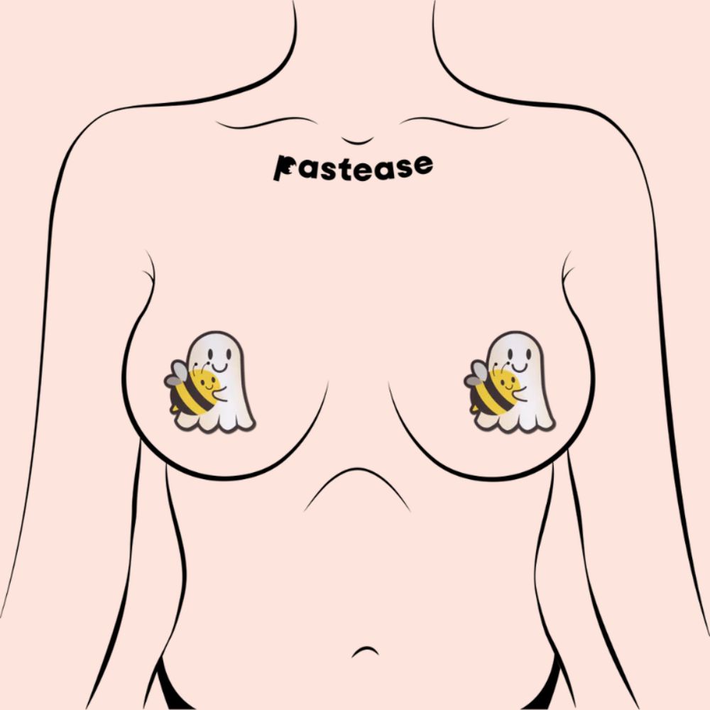 Boo-Bee Pasties: Kawaii Ghost with Bee Friend Nipple Covers by Pastease®