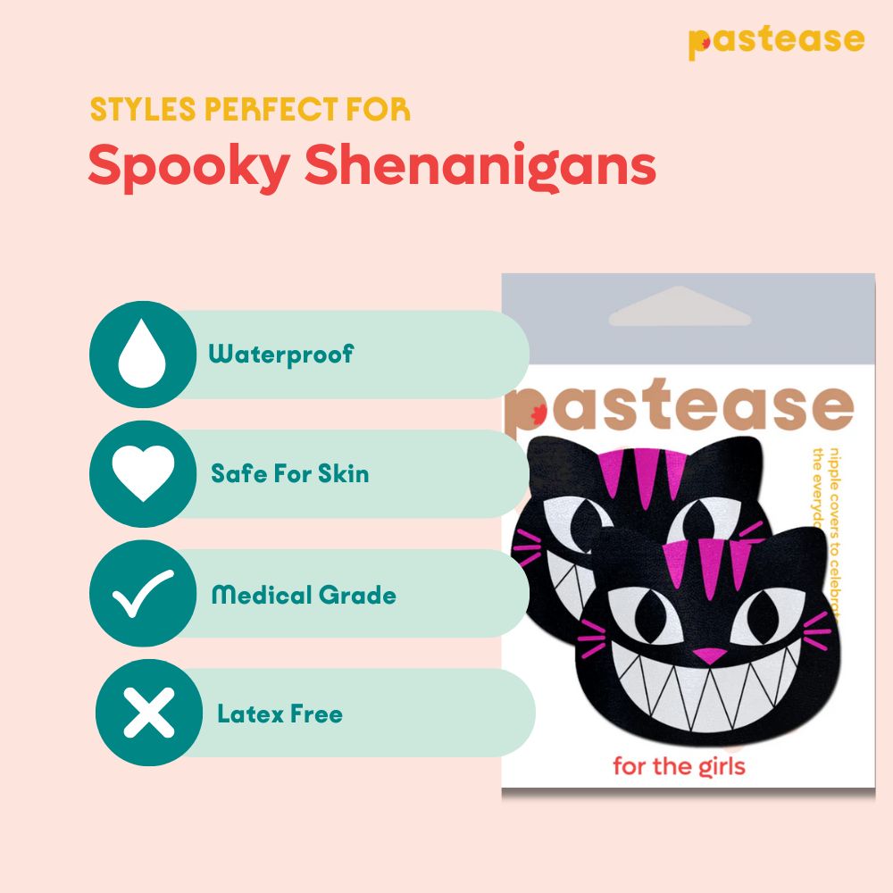 Kitty Cat: Black & Pink Chesire Kitty Cat Nipple Pasties by Pastease®