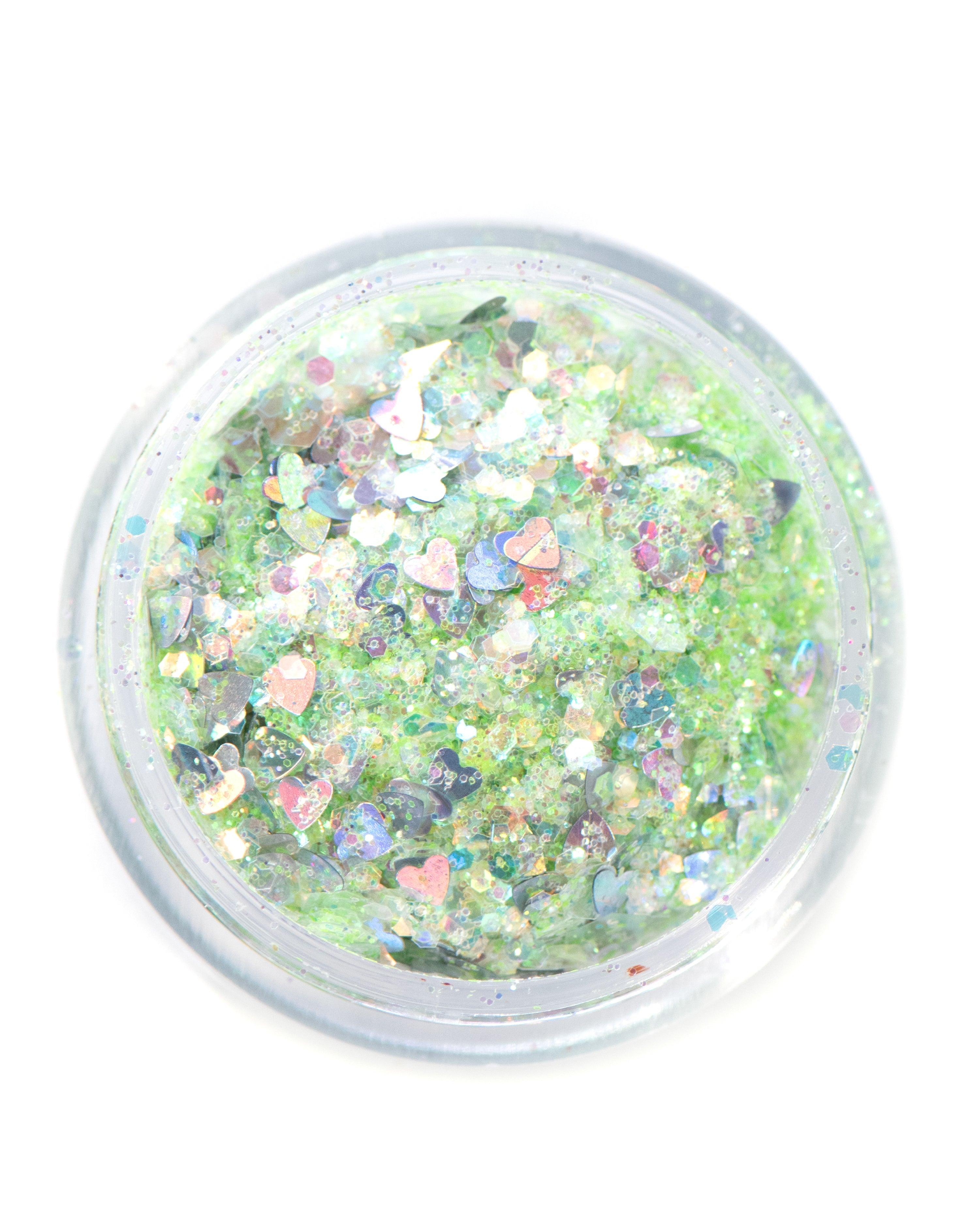 Envy - Chunky Iridescent Green Glitter with Holographic Hearts