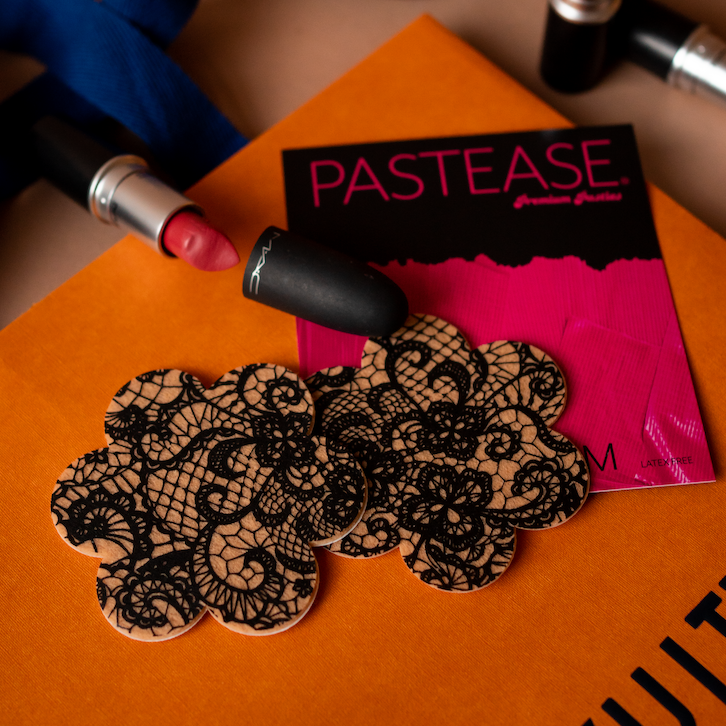 Daisy: Light Nude with Black Lace Flower Nipple Pasties by Pastease® o/s