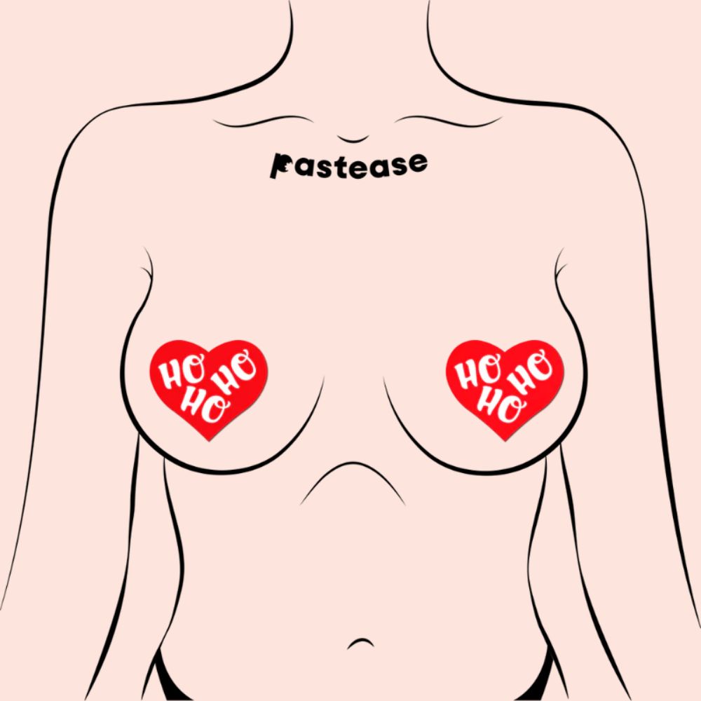Love: Red and White Ho Ho Ho Hearts Nipple Pasties by Pastease®