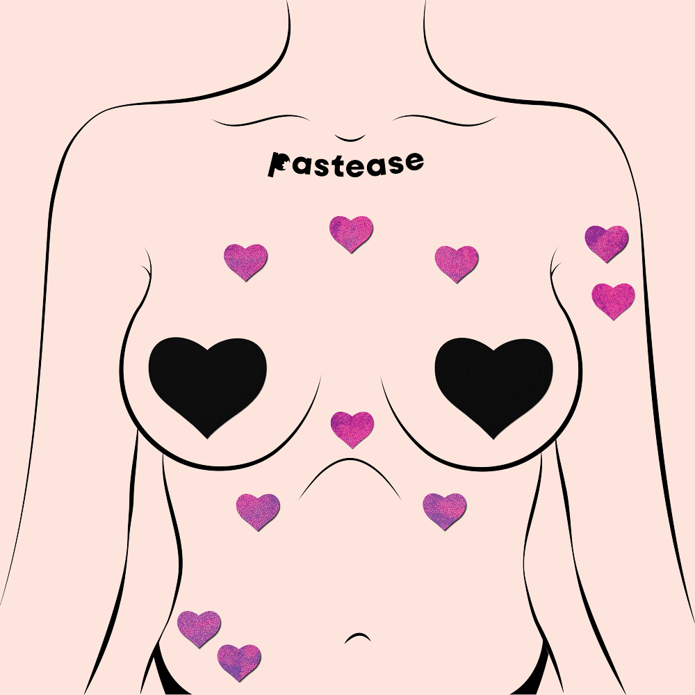 Body Minis: 10 Mini Pink Holographic Hearts Nipple & Body Pasties by Pastease®