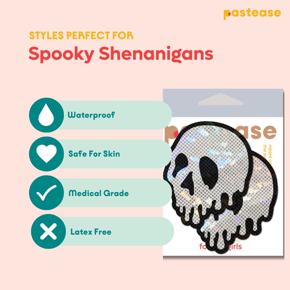 Skull Melt Pasties: Shattered Glass Drip Skull Nipple Covers by Pastease®