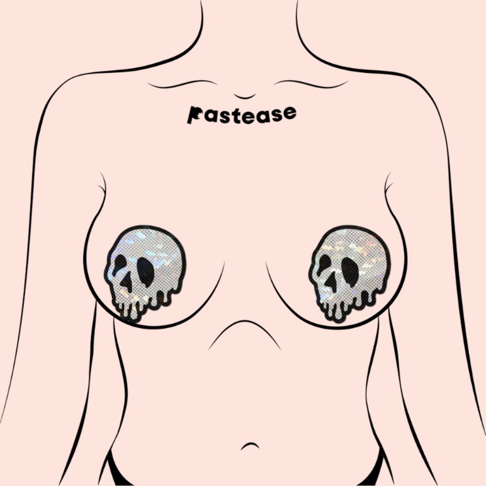 Skull Melt Pasties: Shattered Glass Drip Skull Nipple Covers by Pastease®