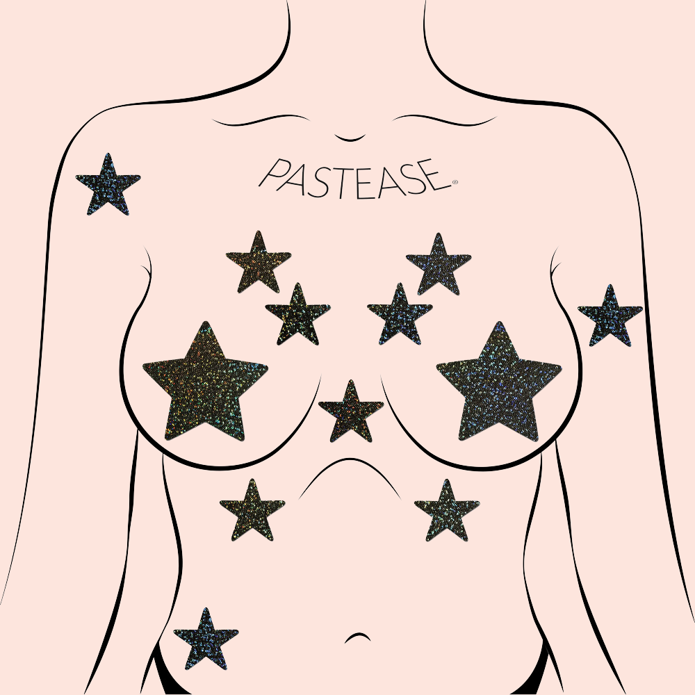 Body Minis: 10 Mini Black Glitter Stars Nipple & Body Pasties by Pastease® o/s