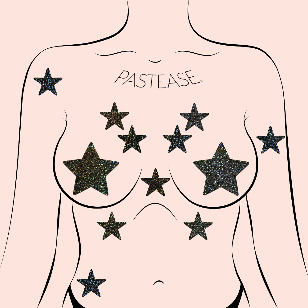 Body Minis: 10 Mini Black Glitter Stars Nipple &  Body Pasties by Pastease® o/s