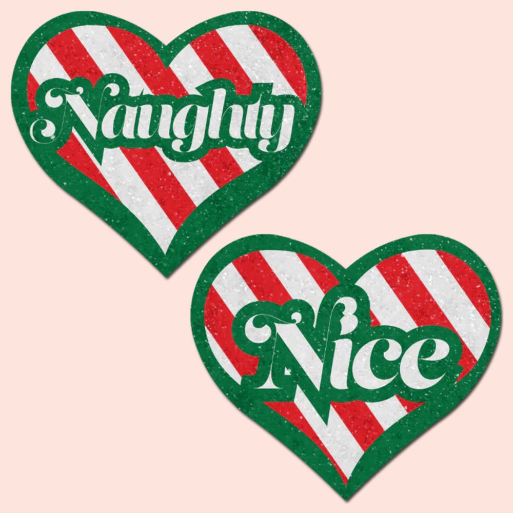 Love: Green, Red and White Velvet Naughty and Nice Heart Nipple Pasties by Pastease®