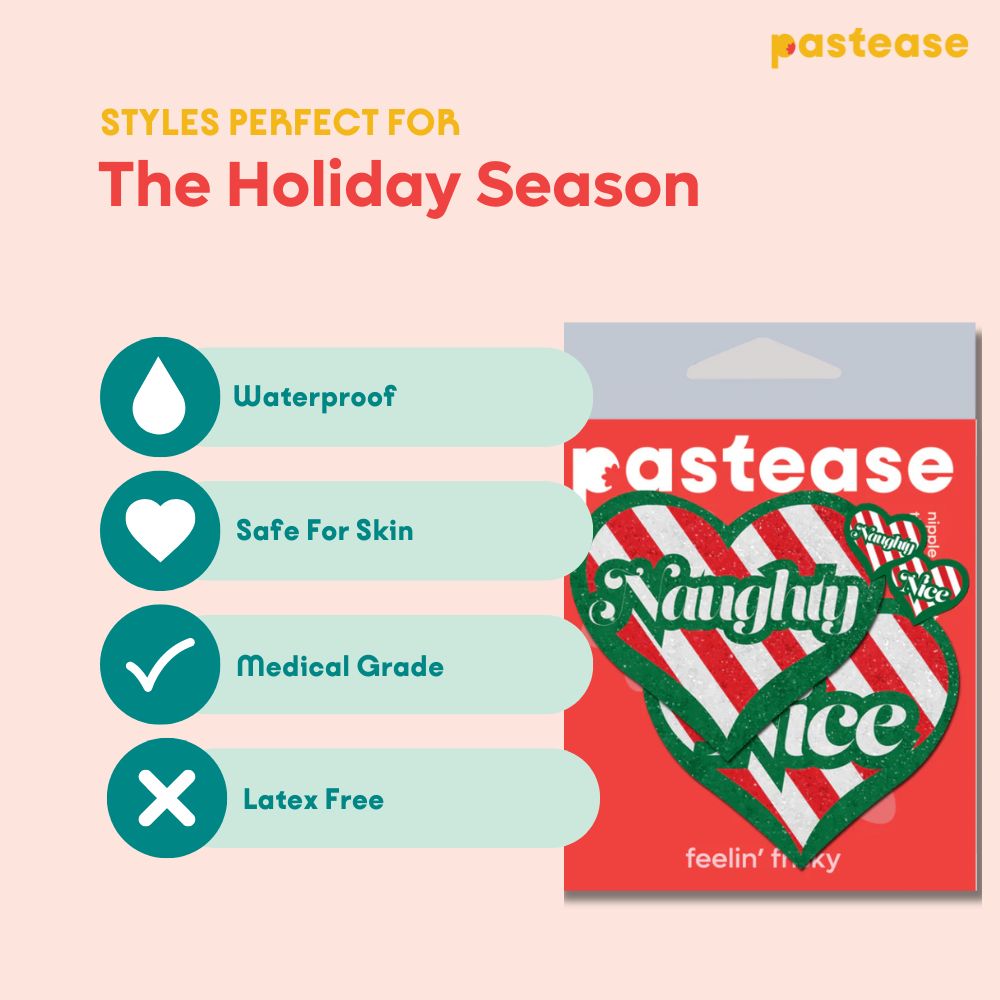 Love: Green, Red and White Velvet Naughty and Nice Heart Nipple Pasties by Pastease®