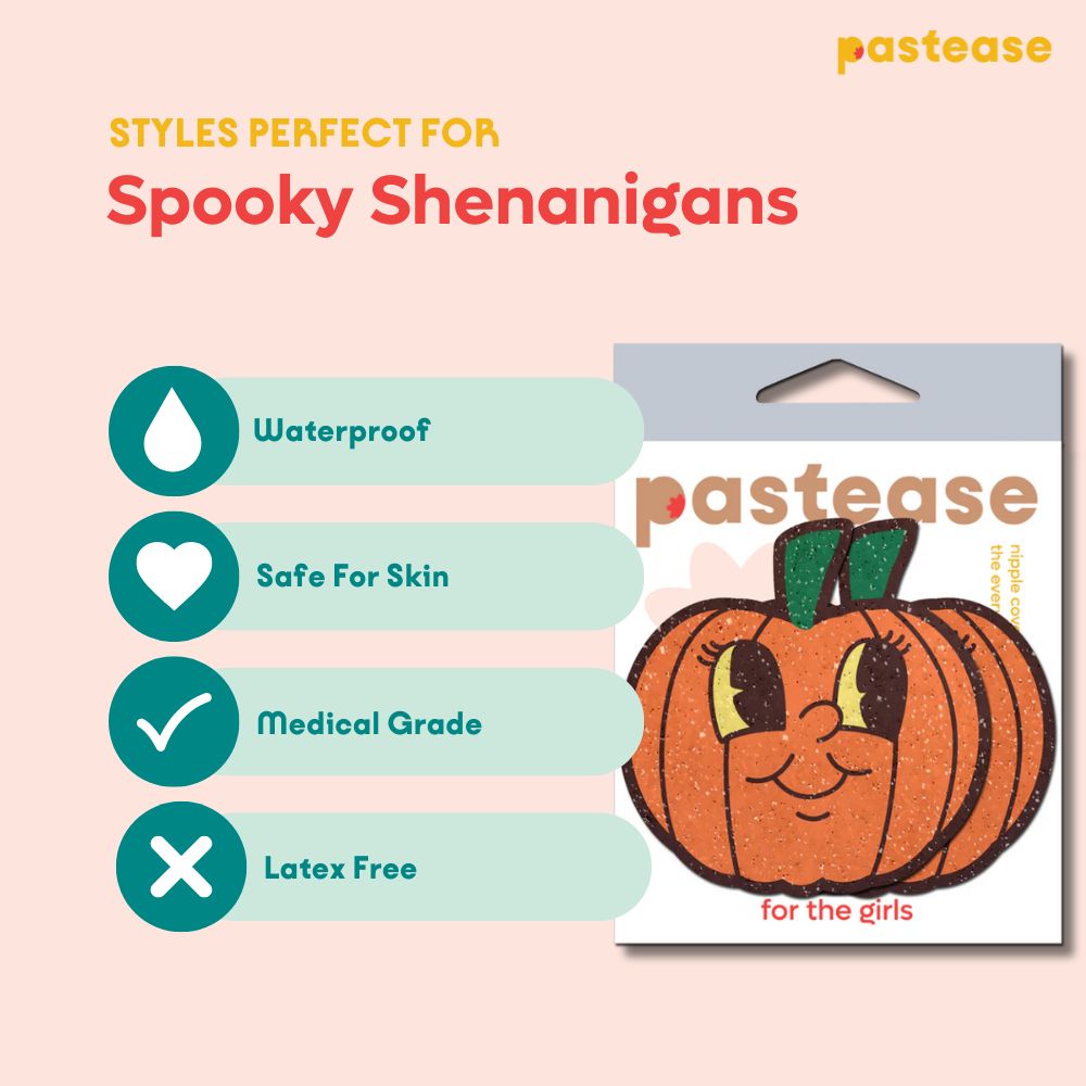Pumpkin Breast Pasties Cutie Pie Face Jack O' Lantern Nipple Covers by Pastease
