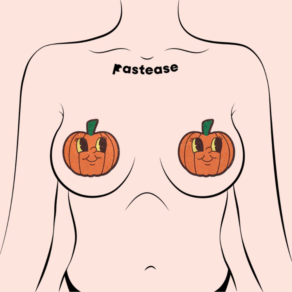 Pumpkin Breast Pasties Cutie Pie Face Jack O' Lantern Nipple Covers by Pastease