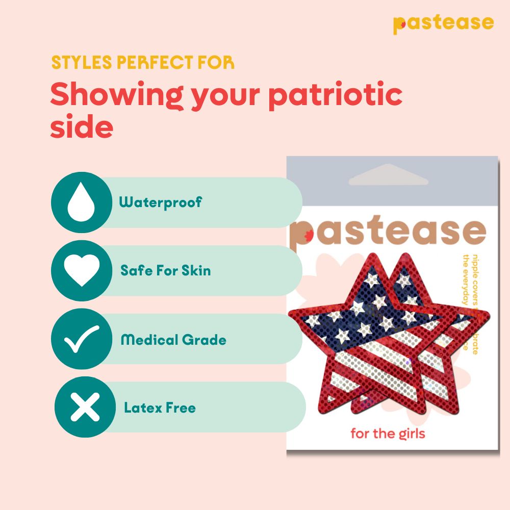 Star: Glittering Patriotic USA Red, White & Blue, Stars & Stripes Star Nipple Pasties by Pastease®