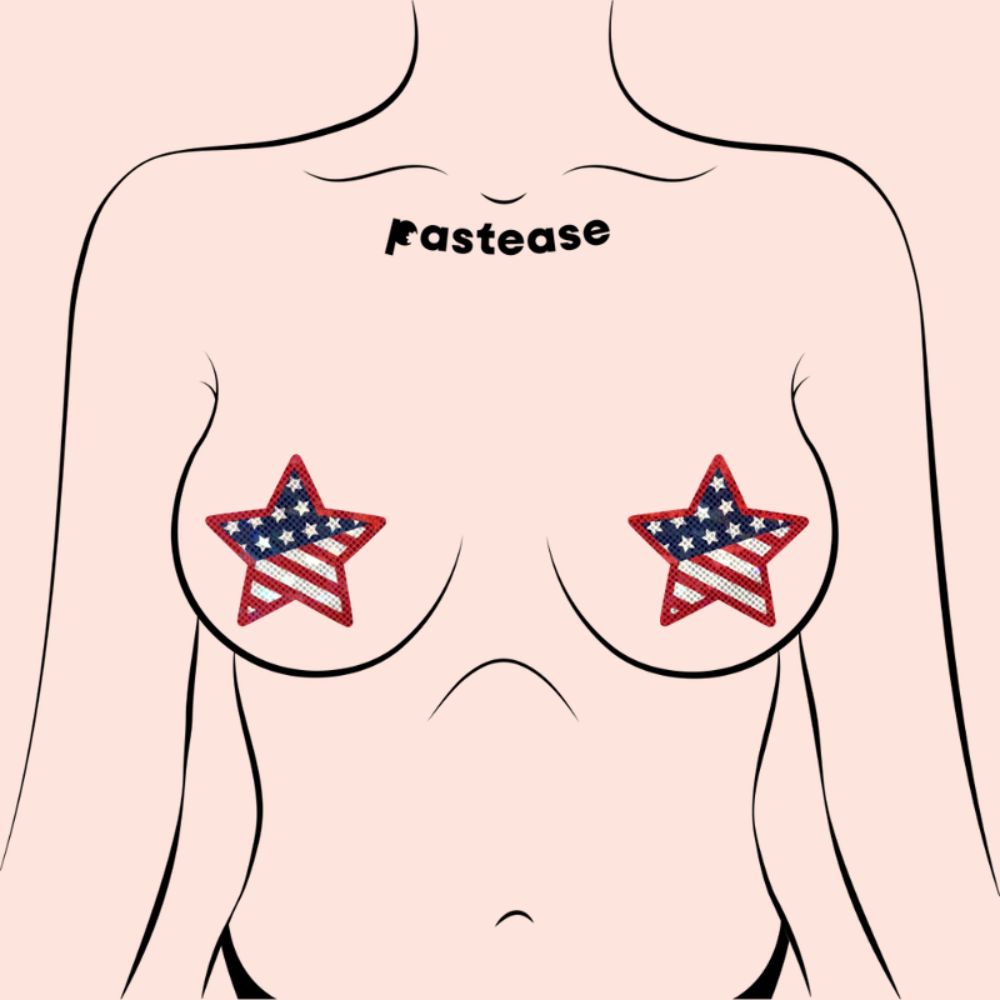 Star: Glittering Patriotic USA Red, White & Blue, Stars & Stripes Star Nipple Pasties by Pastease®