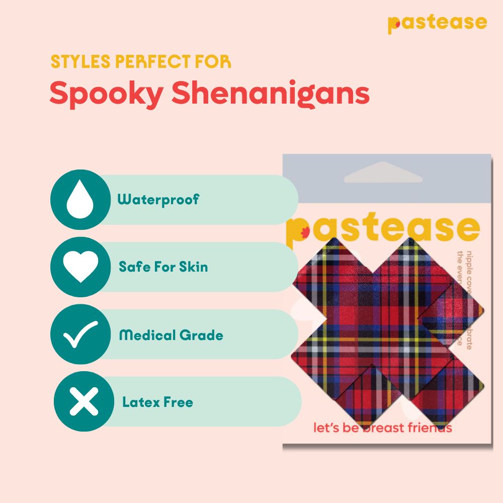 Plus X: Red Plaid Punk School Girl Cross Nipple Pasties by Pastease® o/s