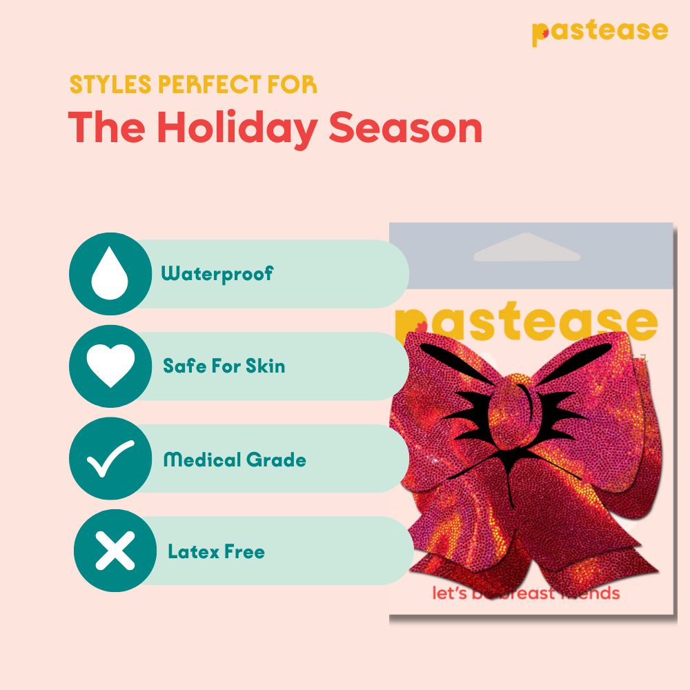Bow: Holographic Red Bows Nipple Pasties by Pastease®