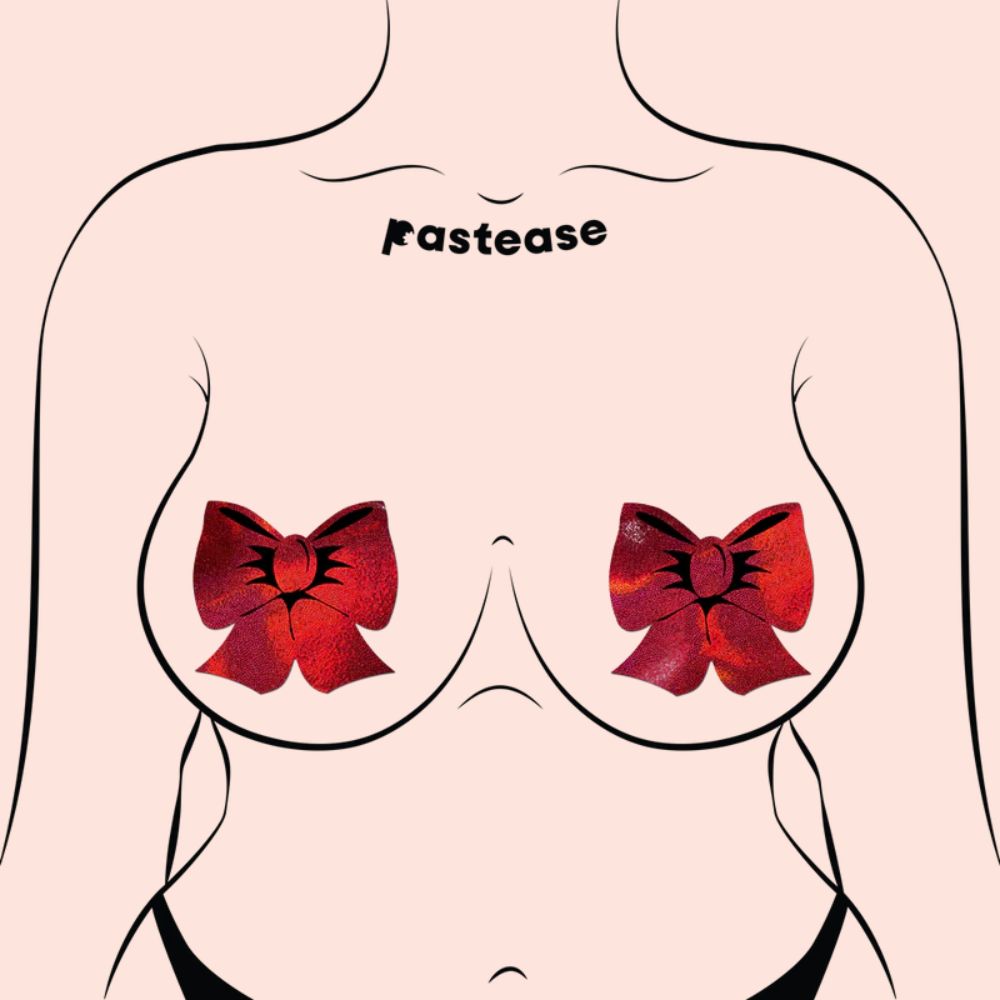 Bow: Holographic Red Bows Nipple Pasties by Pastease®