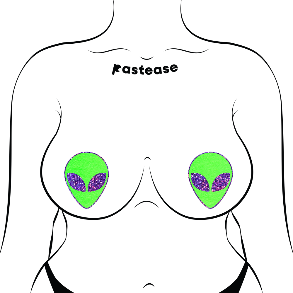 Alien: Glow-In-The-Dark with Glittering Purple Eyes Nipple Pasties by Pastease®