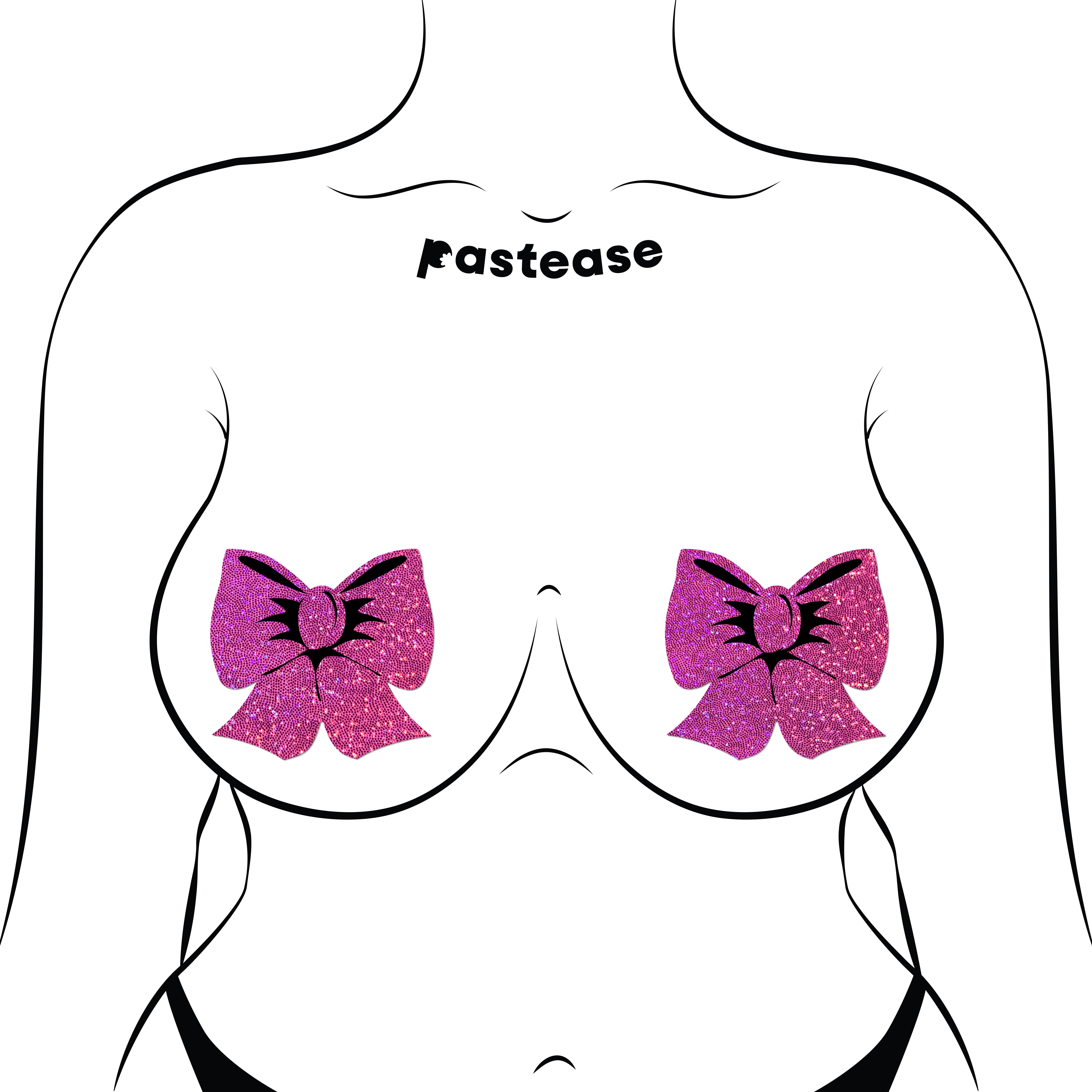 Glittering Hot Pink Bow Nipple Pasties by Pastease® o/s