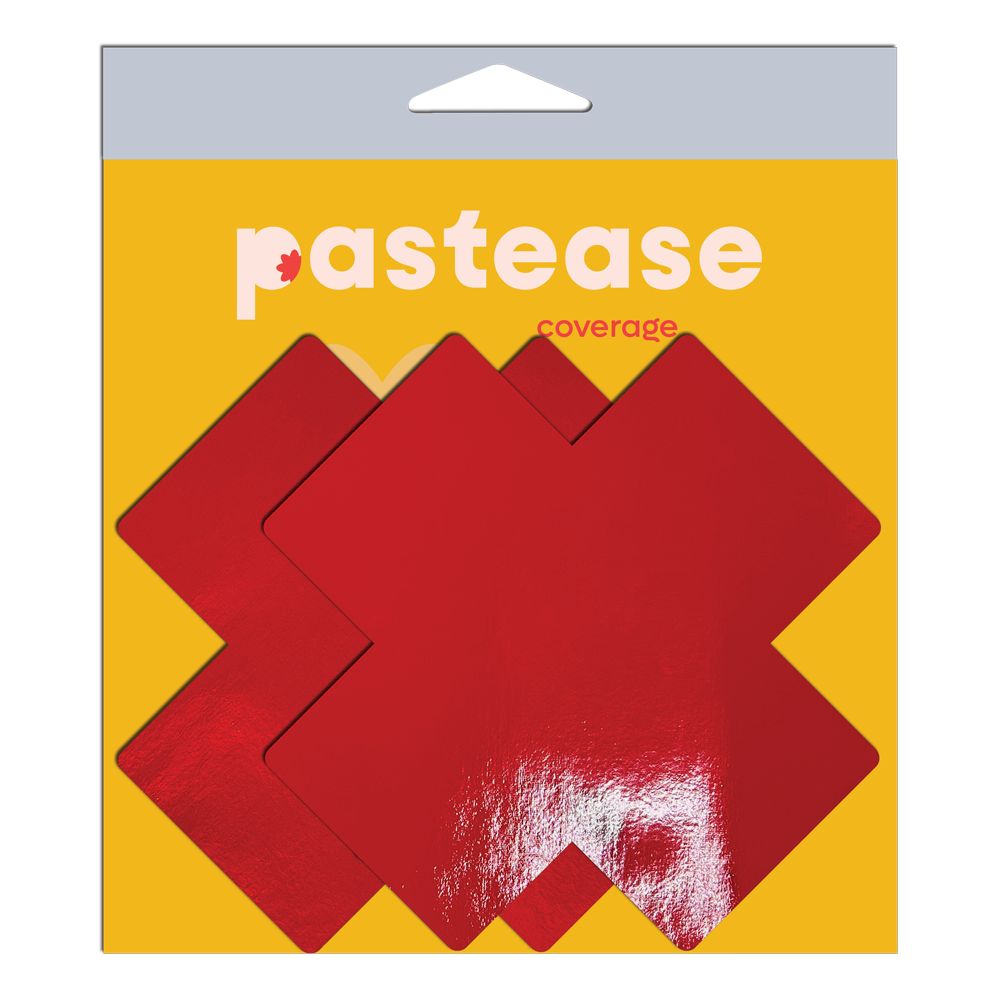 Coverage: Patent Leather Fetish Vinyl Red X Full Breast Covers Support Tape by Pastease