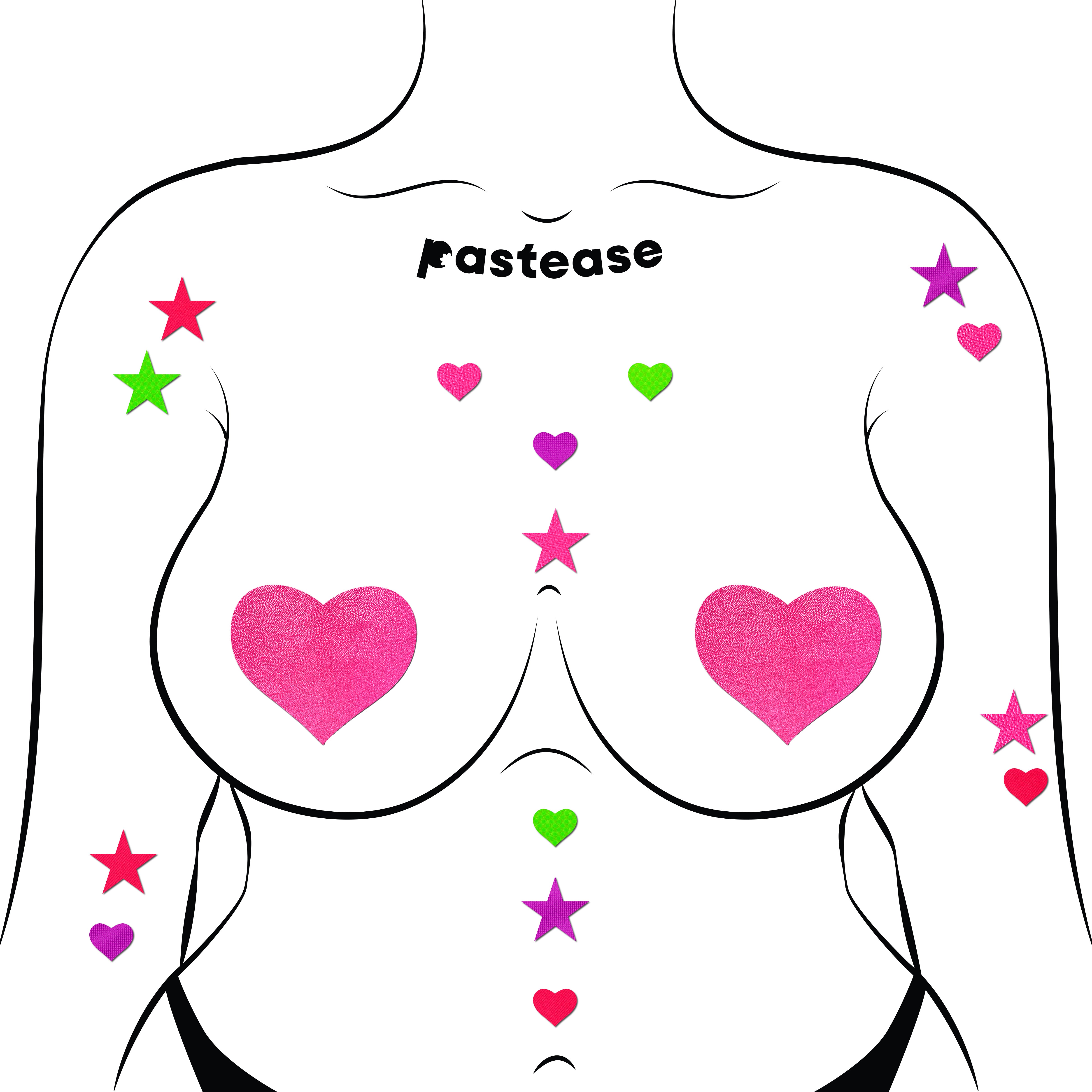 Pastease Confetti: Neon Green, Red, Pink & Purple Baby Star & Heart Body Pasties by Pastease®