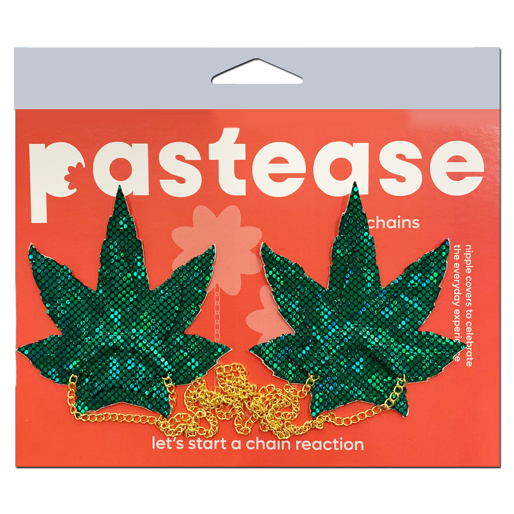 Chains: Shattered Glass Disco Ball Green Weed with Gold Chain Nipple Pasties by Pastease®