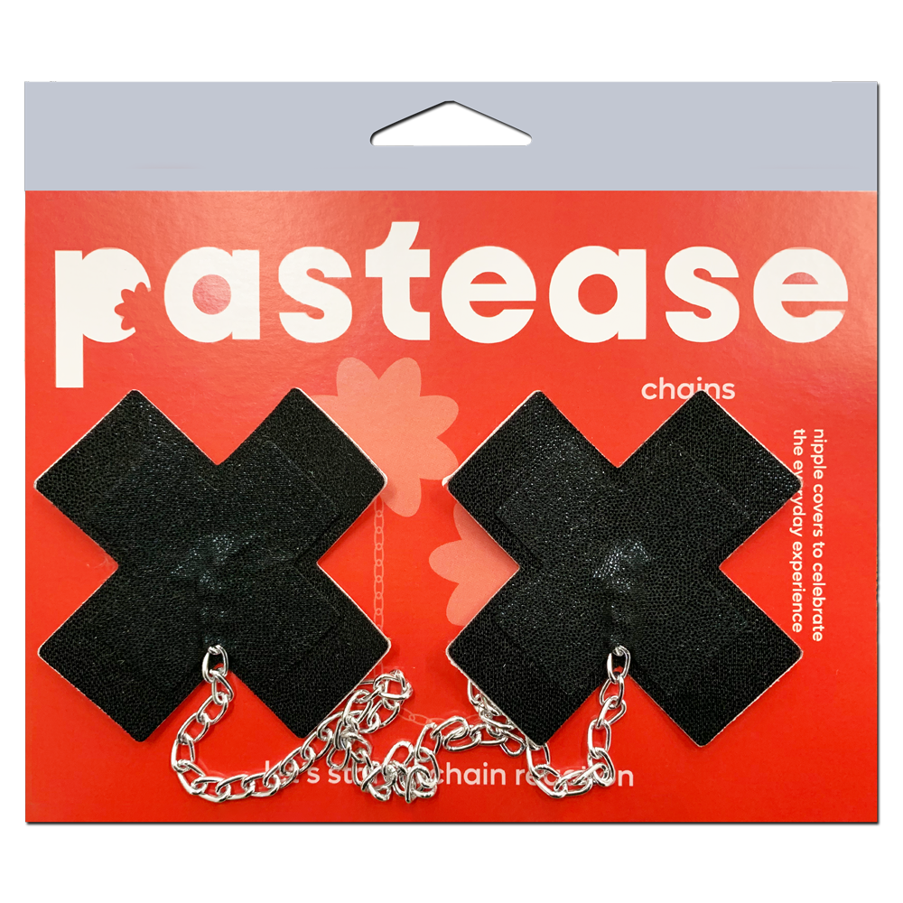 Chains: Liquid Black Plus X Cross with Chunky Silver Chain Nipple Pasties by Pastease®