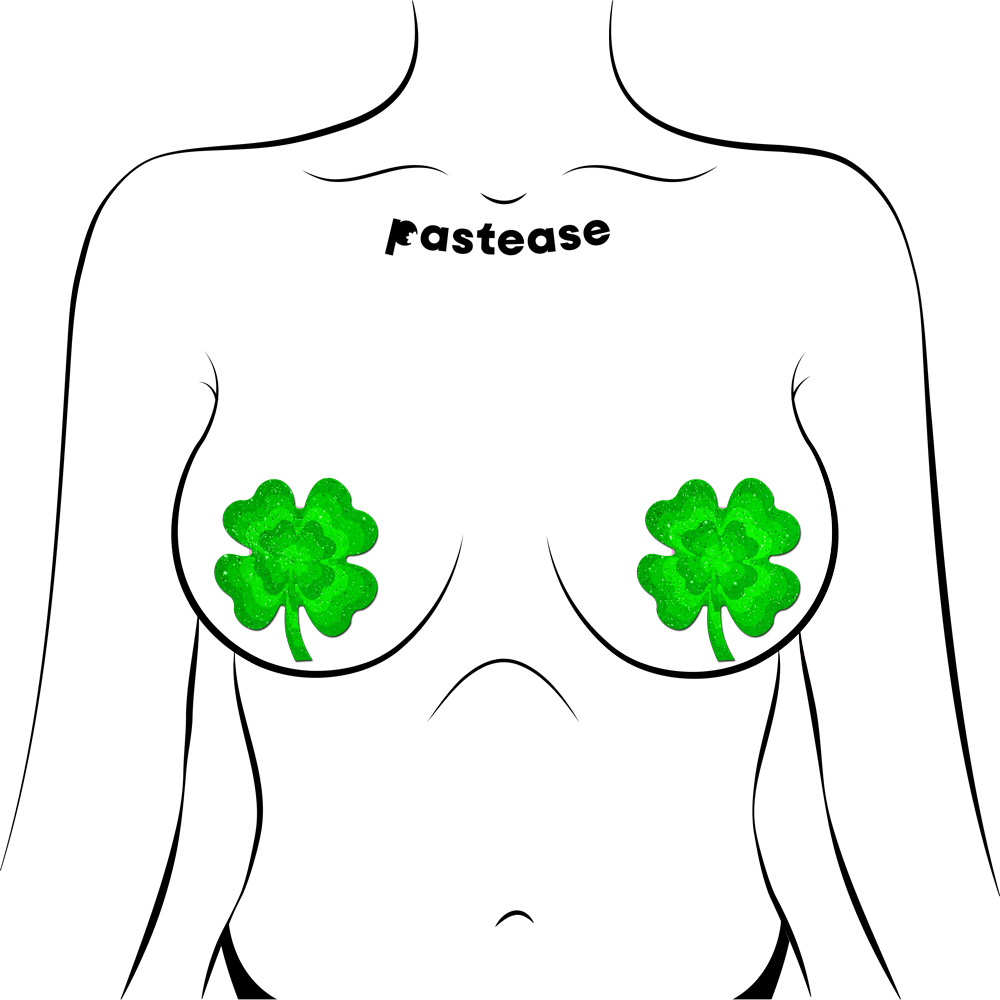 Four Leaf Clover Green Glitter Velvet Pumping Shamrock Nipple Pasties by Pastease®