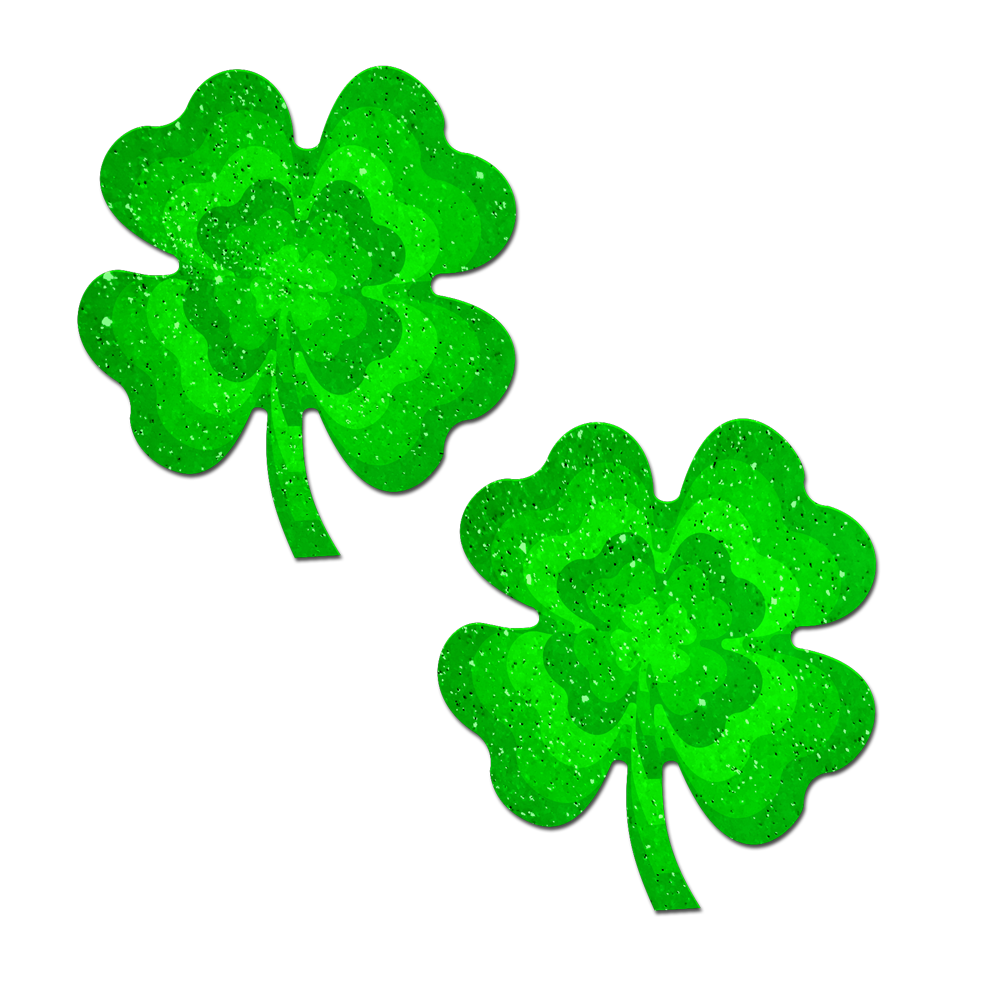 Four Leaf Clover Green Glitter Velvet Pumping Shamrock Nipple Pasties by Pastease®