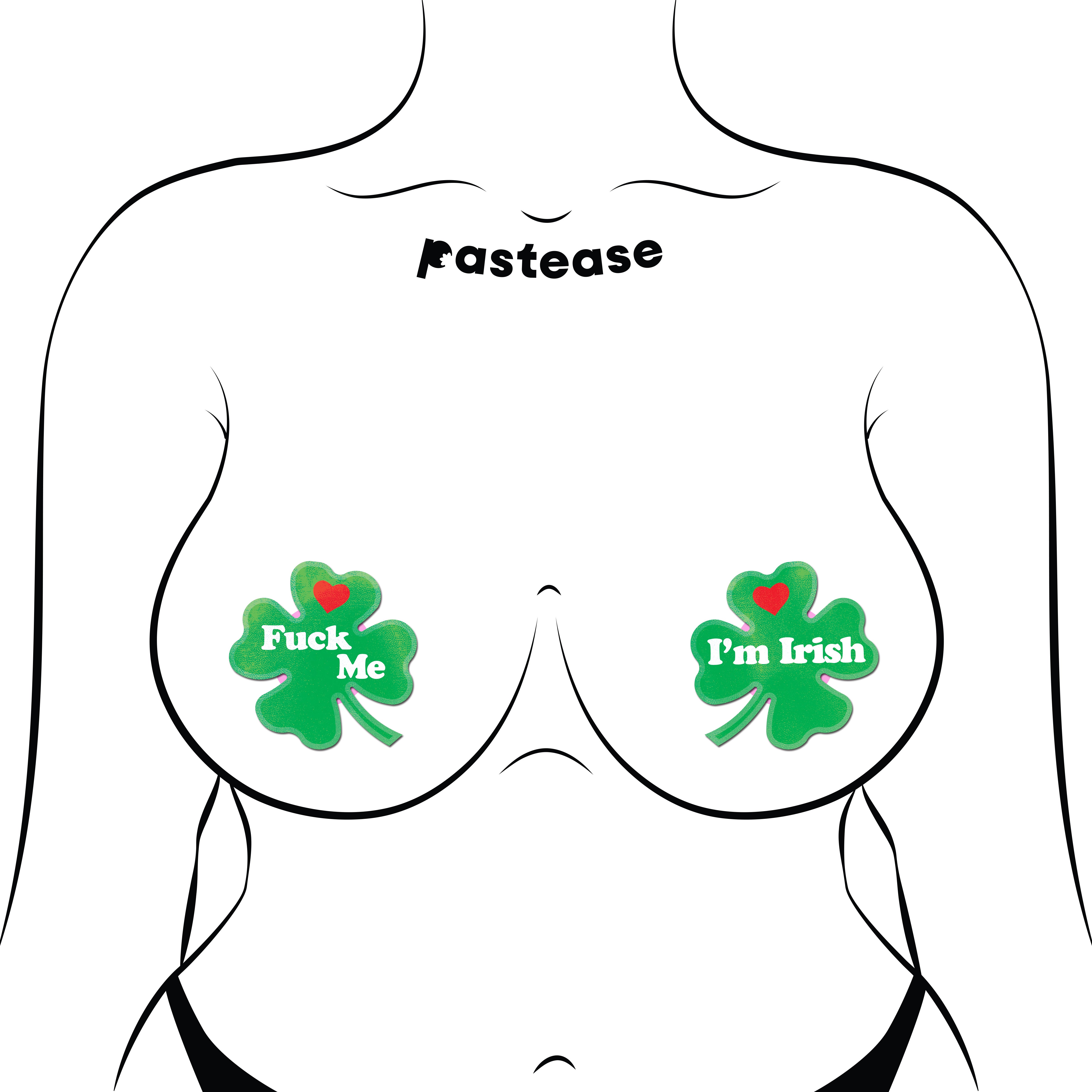 Four Leaf Clover: 'Fuck Me, I'm Irish' Lucky Green Shamrock Nipple Pasties by Pastease® o/s