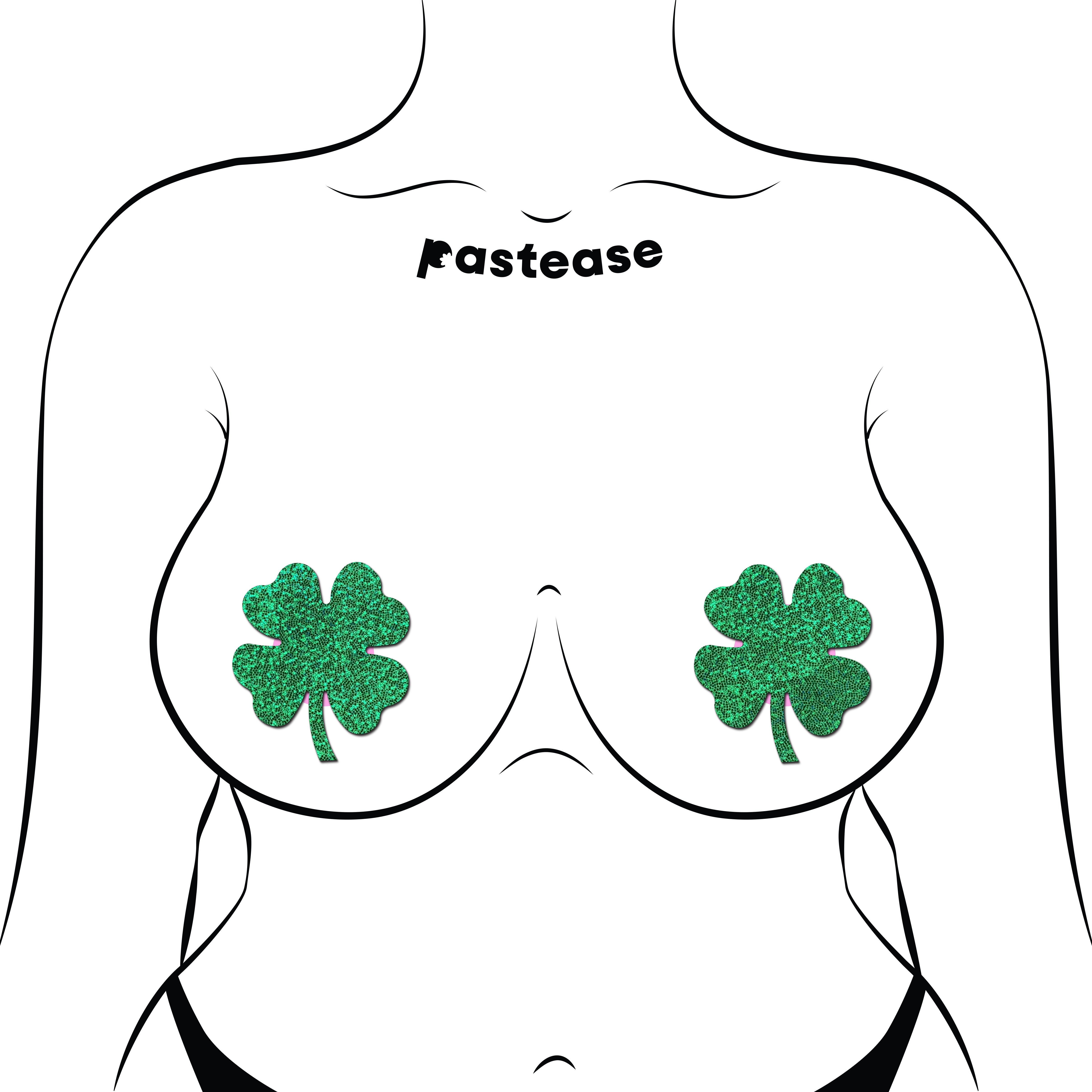 Four Leaf Clover: Glittering Green Shamrocks Nipple Pasties by Pastease®