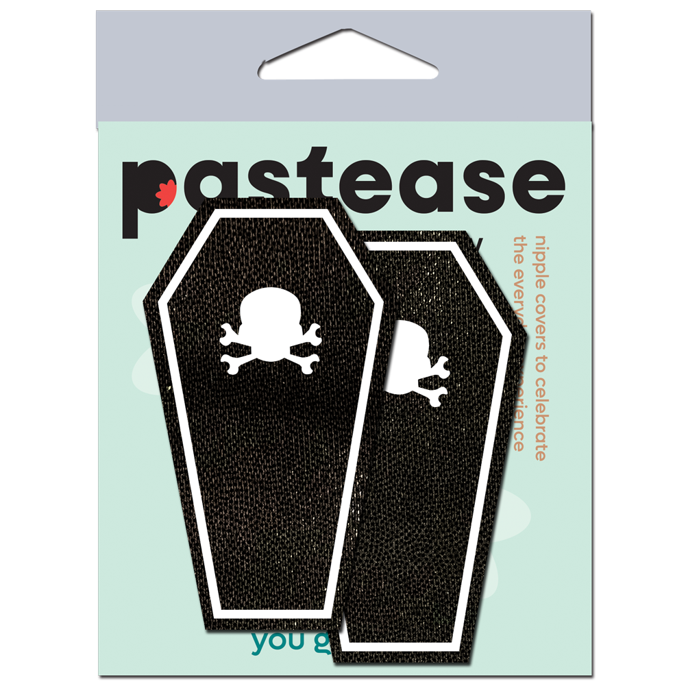 Black Coffin With Glow in the Dark Skull & Crossbones Halloween Breast Pasties by Pastease®