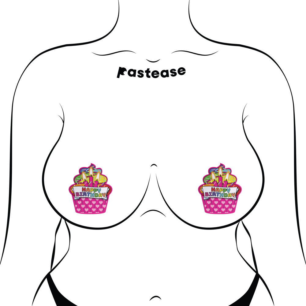 Cupcake: Pink & Multi-Color Happy Birthday Nipple Pasties by Pastease® o/s