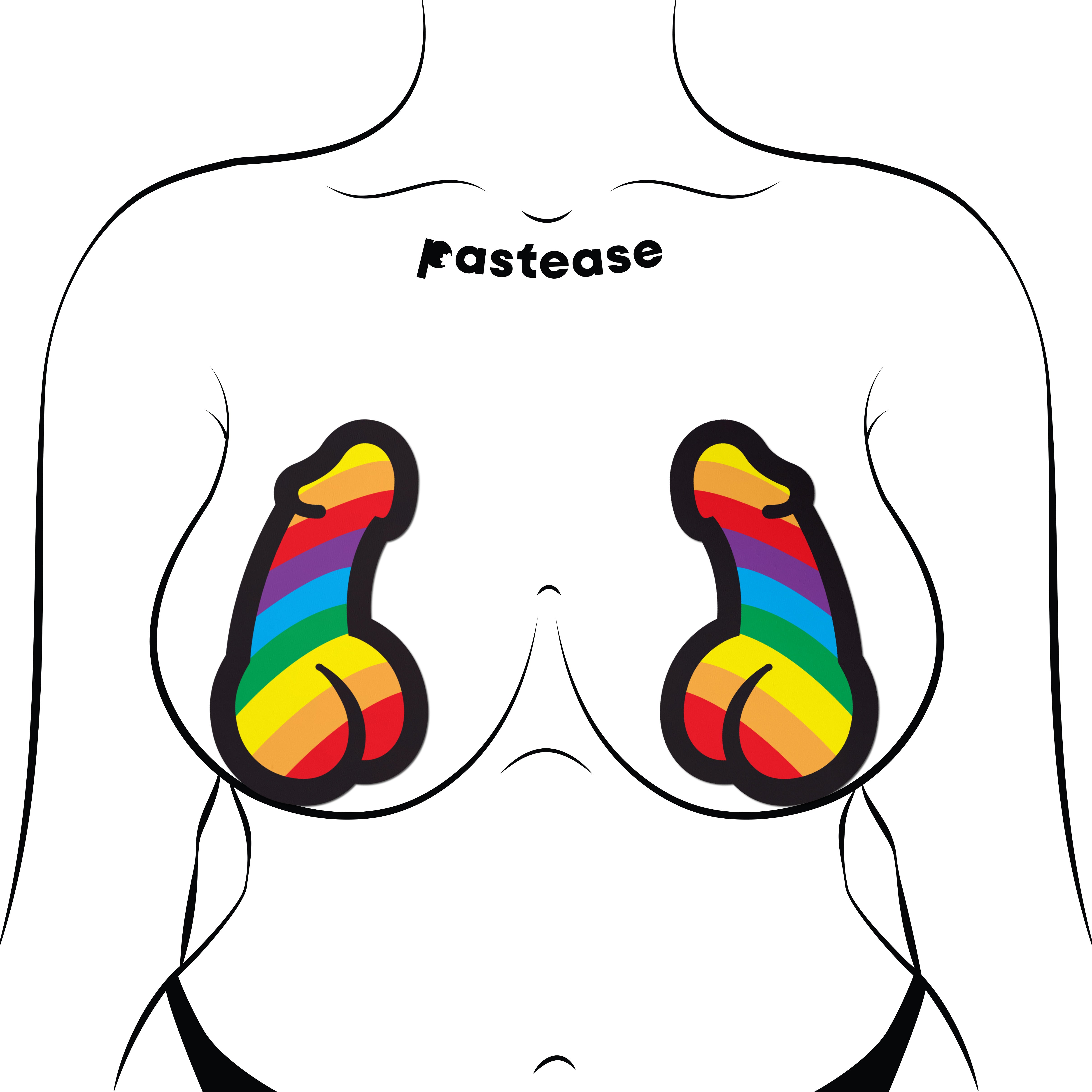 Penis: Rainbow Pride Dick Nipple Pasties by Pastease® o/s