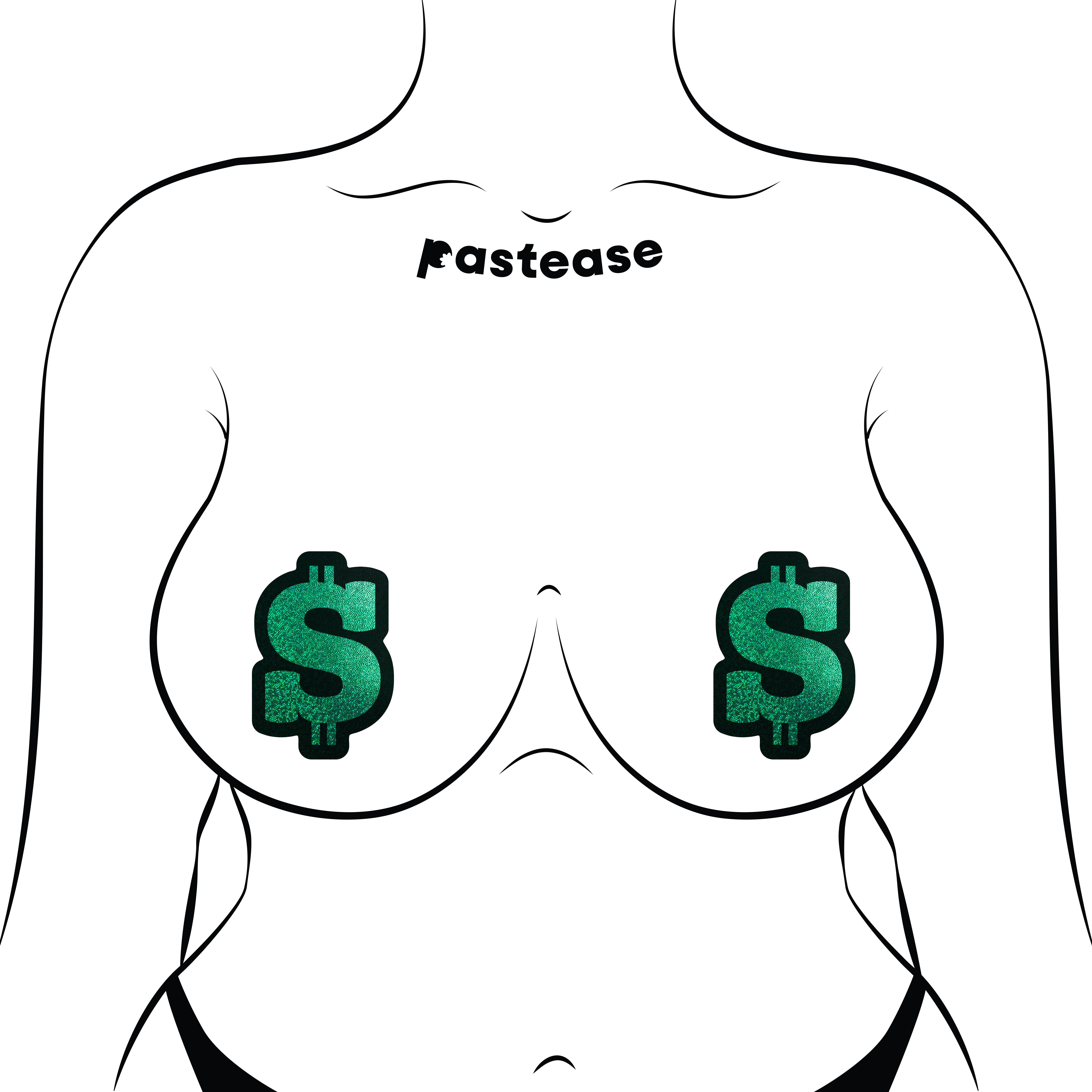 Money: Green Glitter Dollar Sign Nipple Pasties by Pastease®