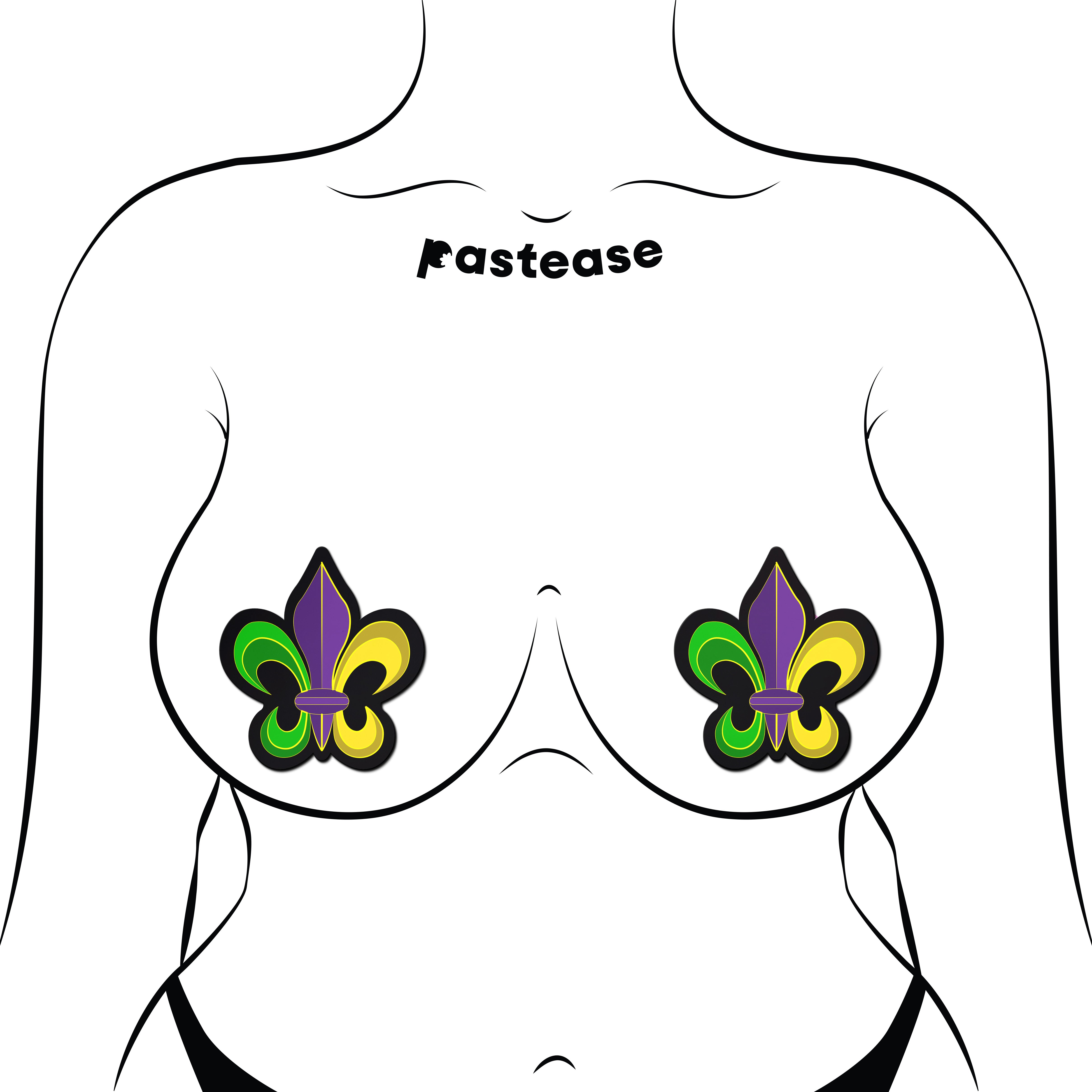 Fleur-de-lis: Purple, Yellow & Green Mardi Gras Nipple Pasties by Pastease® o/s