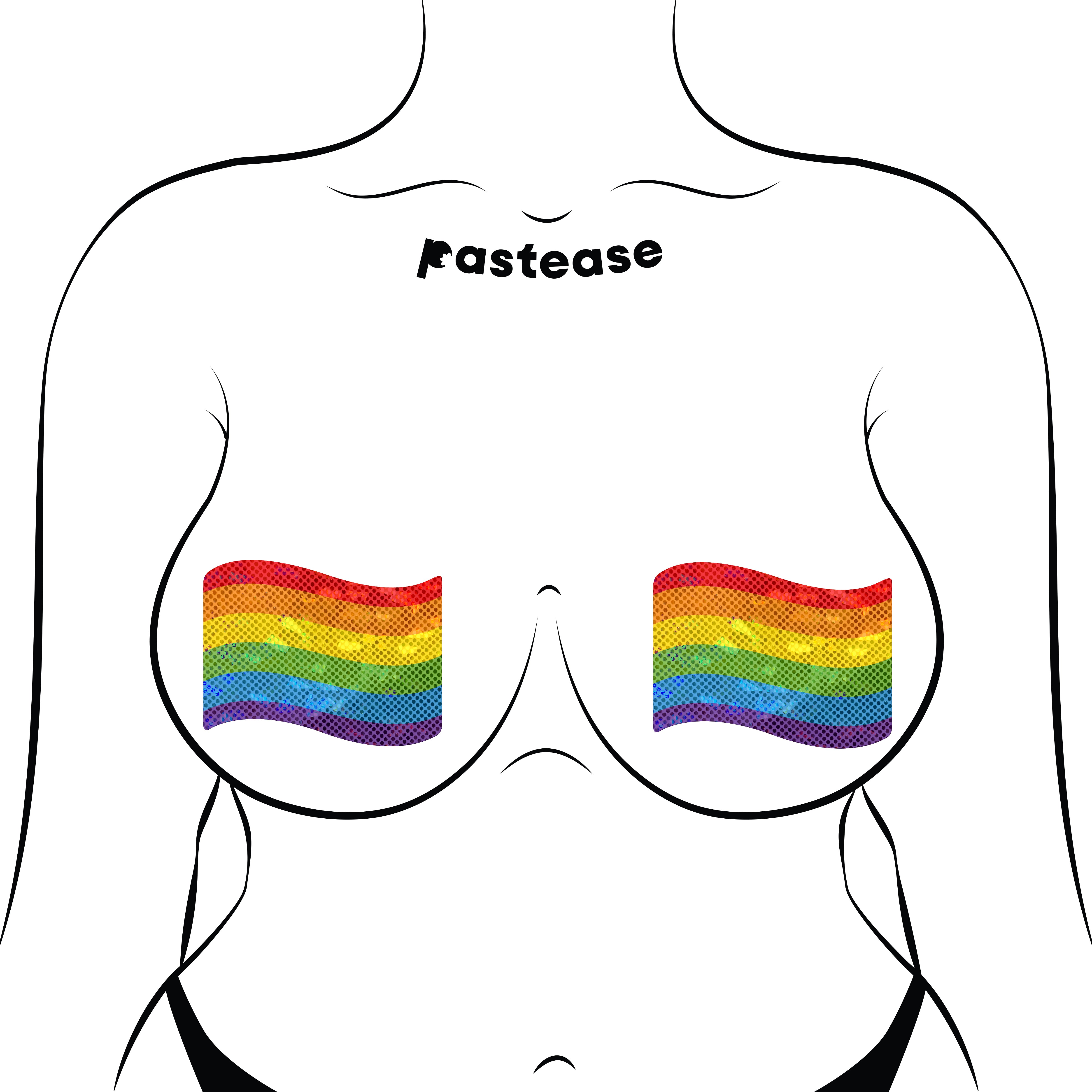 Flag: Gay Rainbow Waving Flag Nipple Pasties by Pastease® o/s