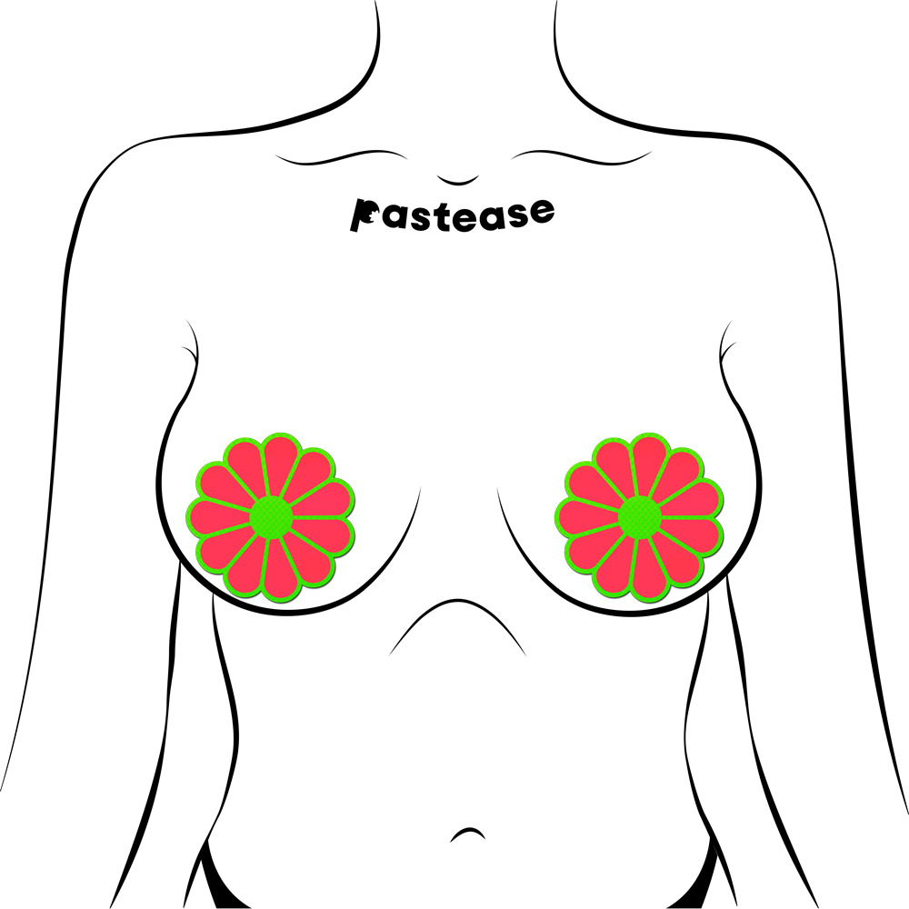 Daisy: Neon Green & Glow in the Dark Neon Pink Petal Pasties Nipple Covers by Pastease®