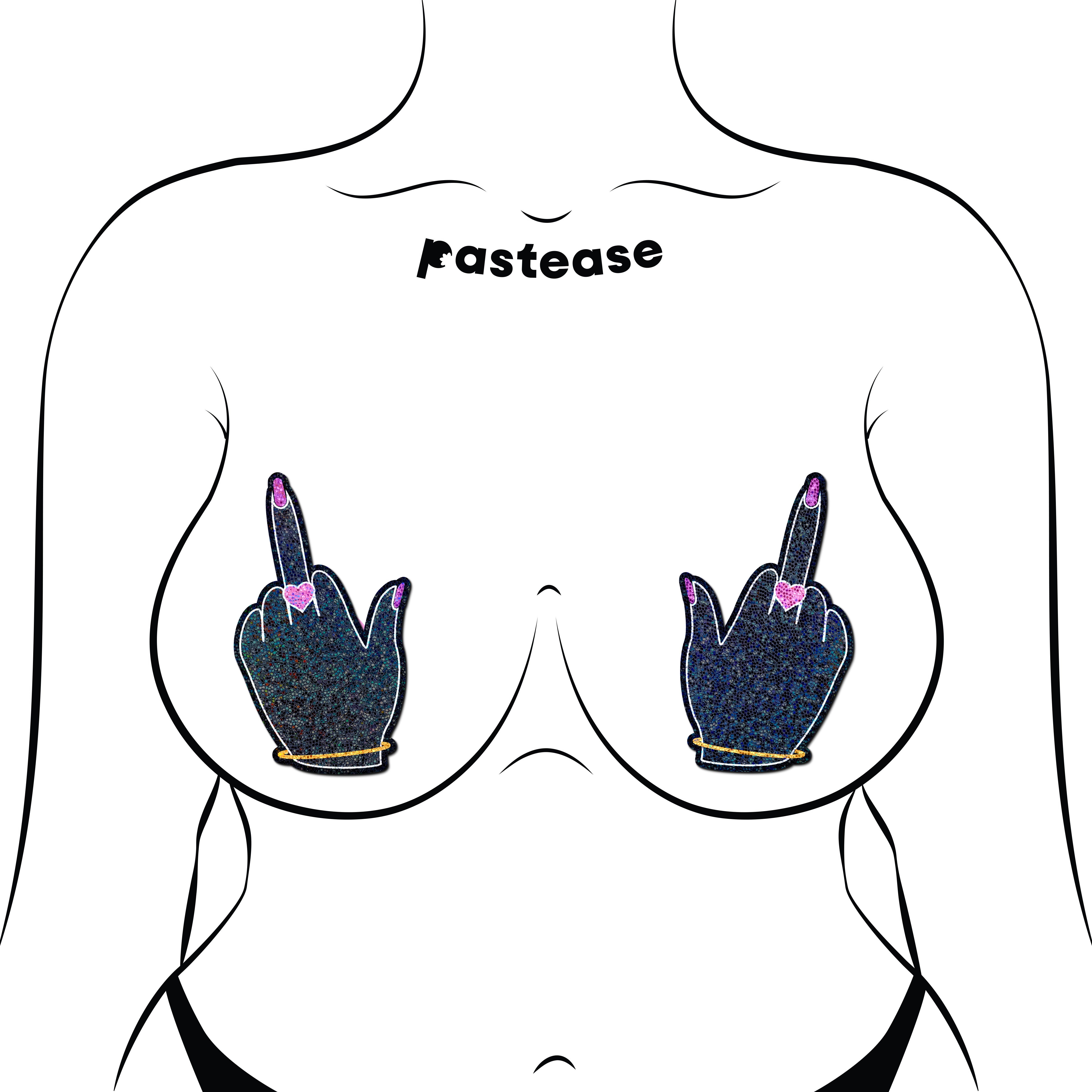 Middle Finger Pasties: Glittering F*ck You Lady Hands Nipple Covers by Pastease®