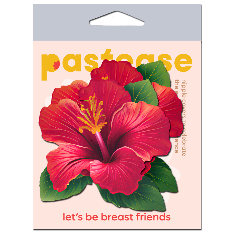 Tropical Vibrant Red Hawaiian Hibiscus Botanical Flower Breast Pasties by Pastease®