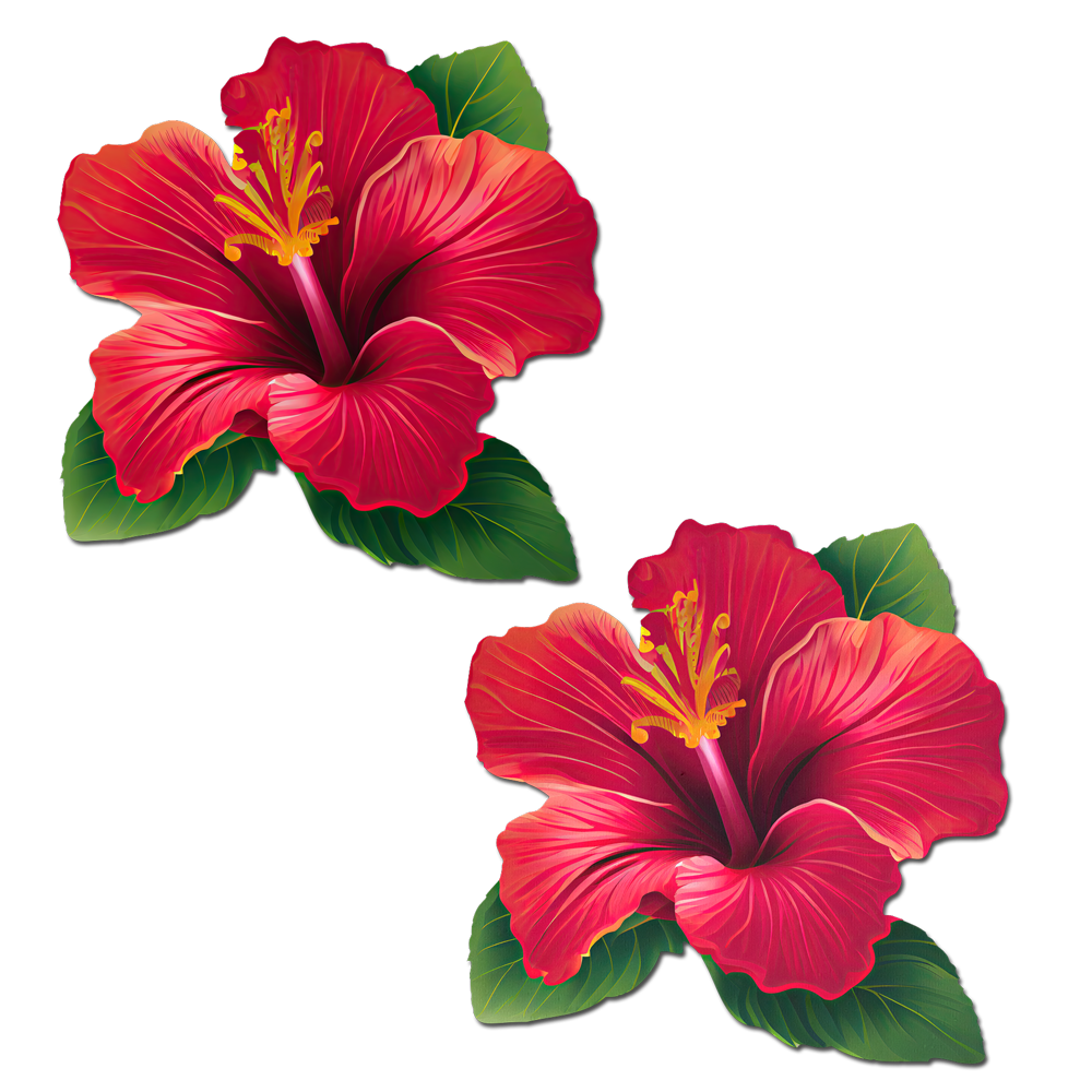 Tropical Vibrant Red Hawaiian Hibiscus Botanical Flower Breast Pasties by Pastease®
