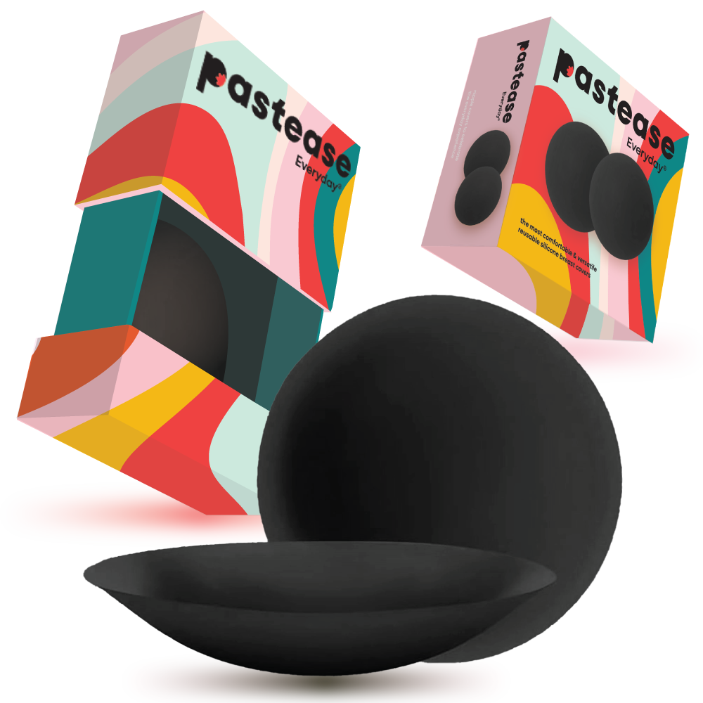 Pastease Everyday Silicone Breast Covers Lights Out! Flat Black Reusable with Travel Box