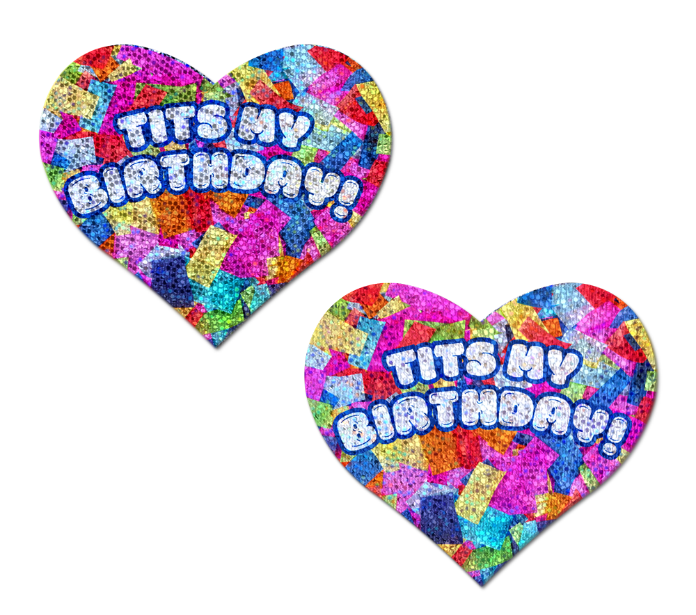 'Tits My Birthday!' Heart Breast Pasties with Confetti by Pastease®