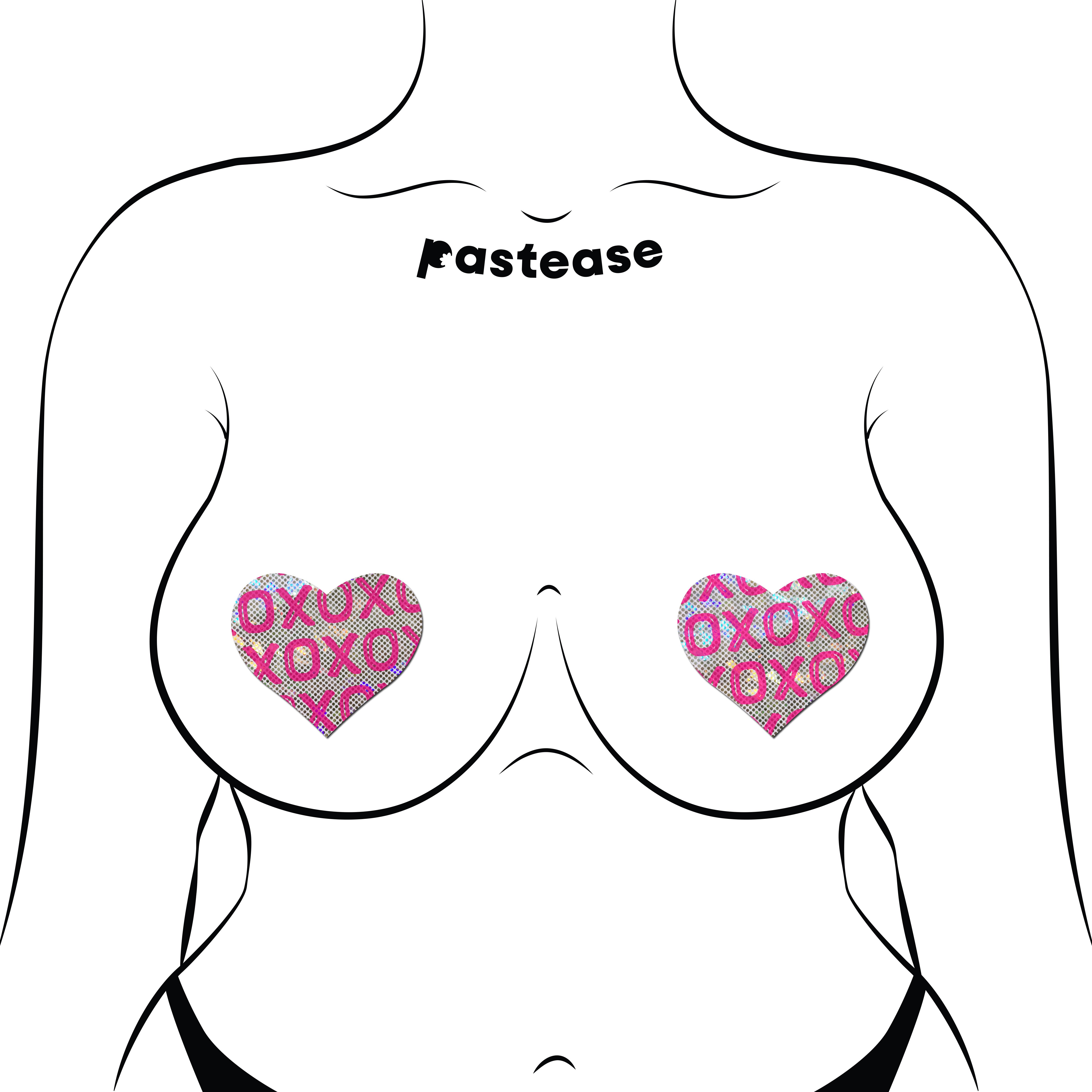 Love: Shattered Glass Disco Ball Pink with White XO Heart Nipple Pasties by Pastease®