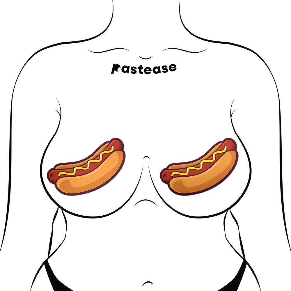 Hotdog Pasties Weiner with Mustard Nipple Covers by Pastease