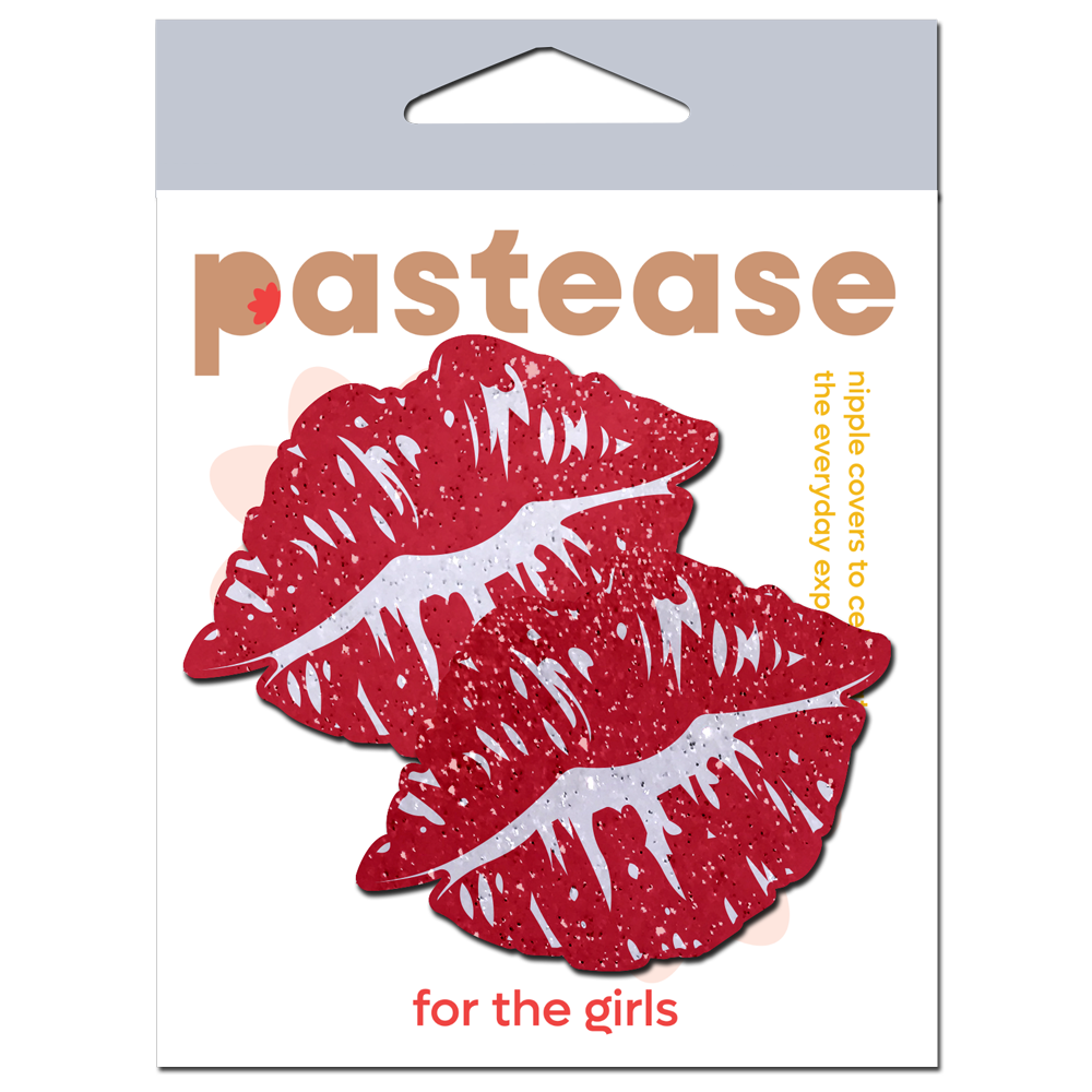 Kisses: Sparkly Red Kissing Puckered Lips Nipple Covers by Pastease